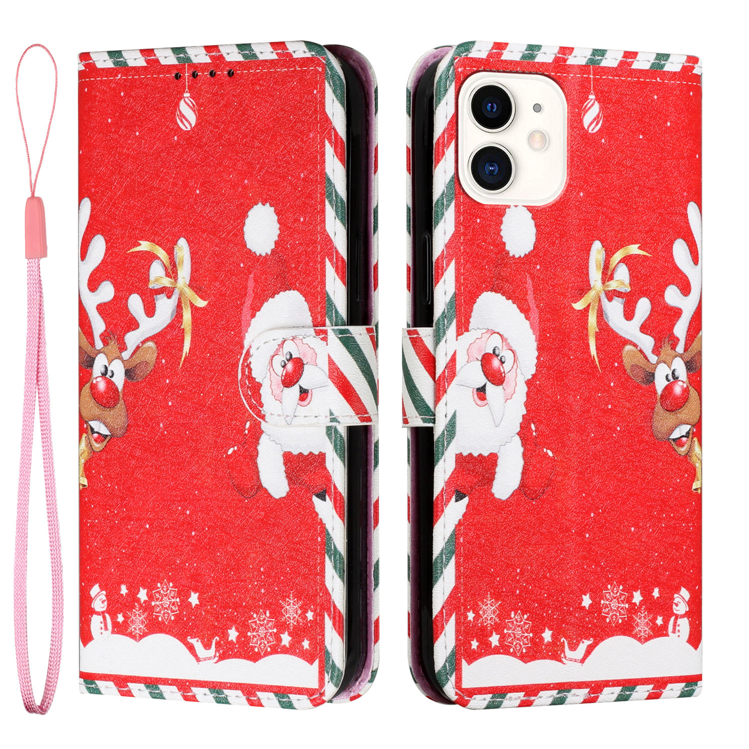 

Christmas Pattern Printing Leather Case Santa Deer Phone Case Cover with Wallet Stand for iPhone 12 mini 5.4 inch - Santa and Deer, iPhone 12 mini