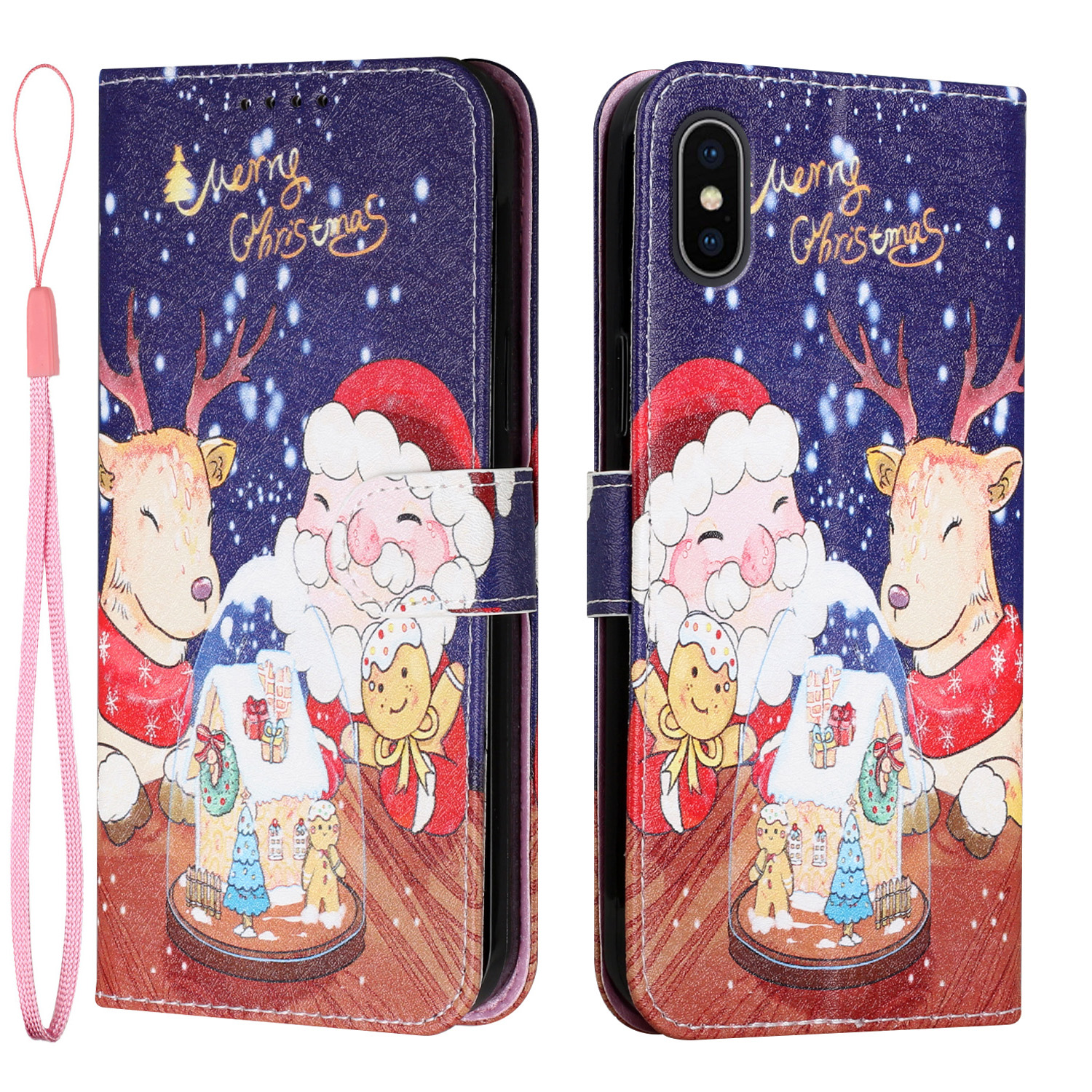 

Christmas Silk Pattern Printing Leather Flip Phone Case Wallet Cover with Stand and Strap for iPhone X / XS 5.8 inch - Santa with Music, iPhone X