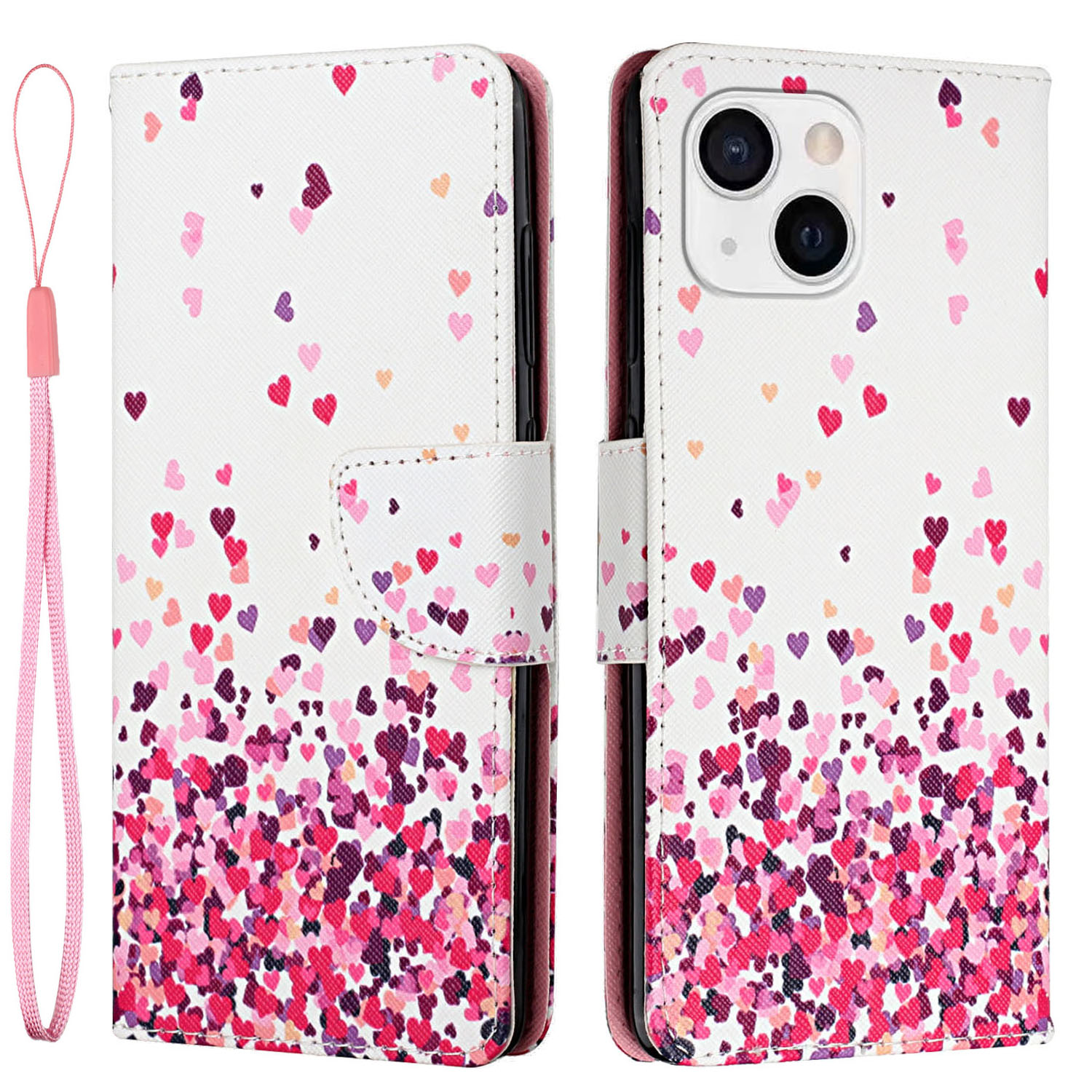 

Cross Texture Pattern Photion Wallet PU Кожаный Телефон Стенд Стенд Фелловой Крышки С Ремешком Для IPhone 13 6.1 Дюймов - Розовые Сердца, iPhone 13