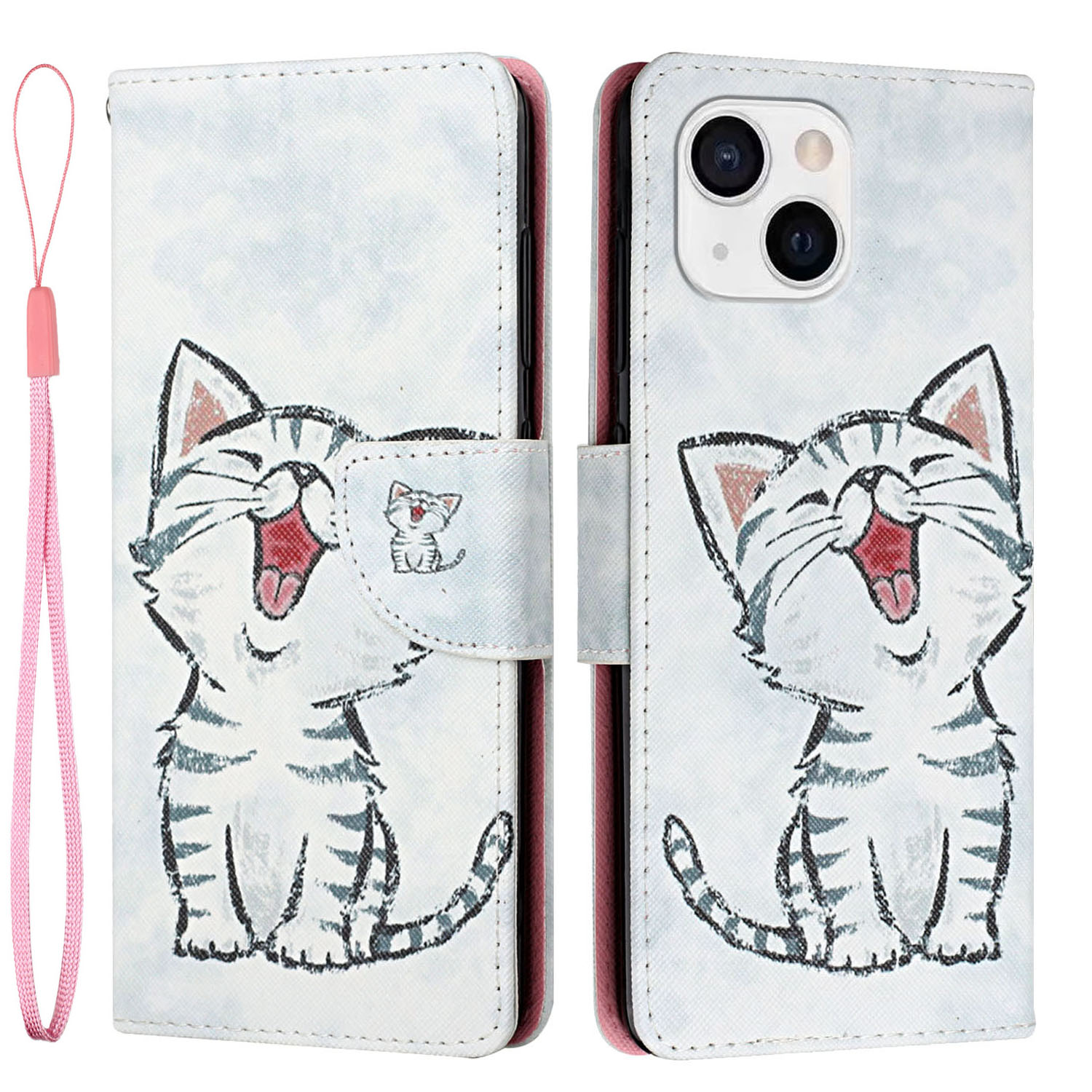 

Cross Texture Pattern Photion Wallet PU Кожаный Телефон Стенд Стенд Фелловой Крышки С Ремешком Для IPhone 13 6.1 Дюймов - Красно-выставленный Кот, iPhone 13