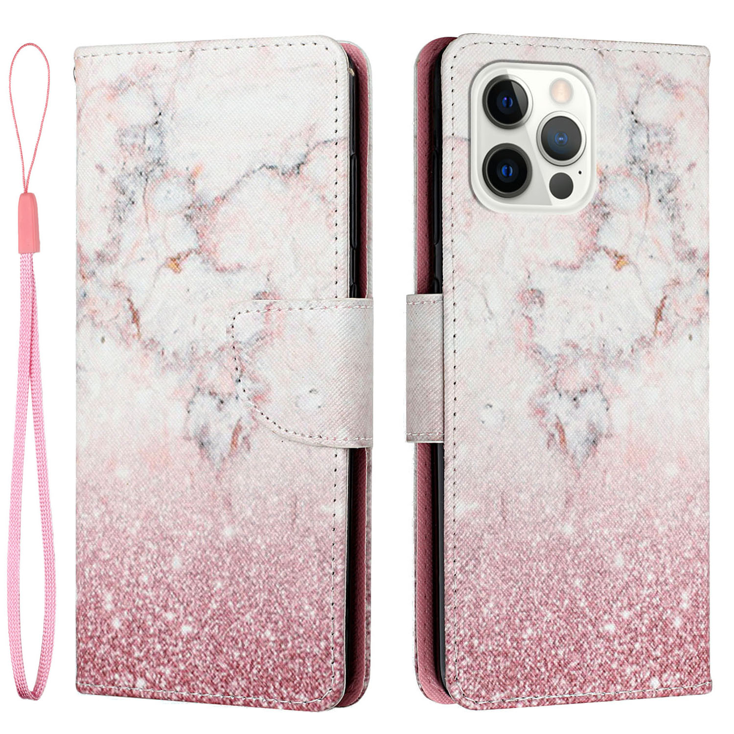 

Cross Texture Кожаный Кошелек Flip Phone Case Case Copact Pattern Cover с Ремешком Для Iphone 13 Pro Max 6,7 Дюйма - Розовый Мрамор, iPhone 13 Pro Max