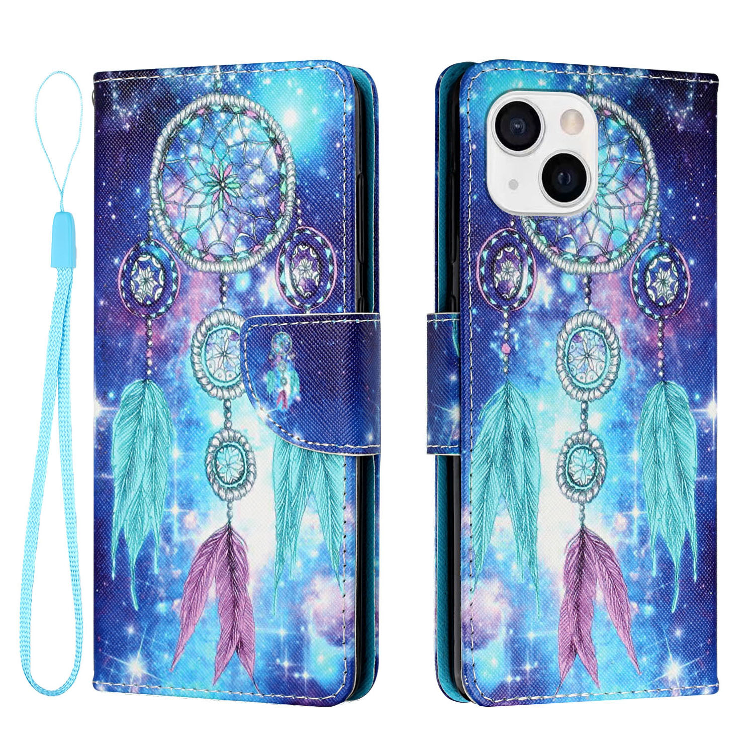 

Pattern Printing Cross Texture Full Protection Leather Phone Shell Case with Stand Wallet for iPhone 13 6.1 inch - Dream Catcher, iPhone 13