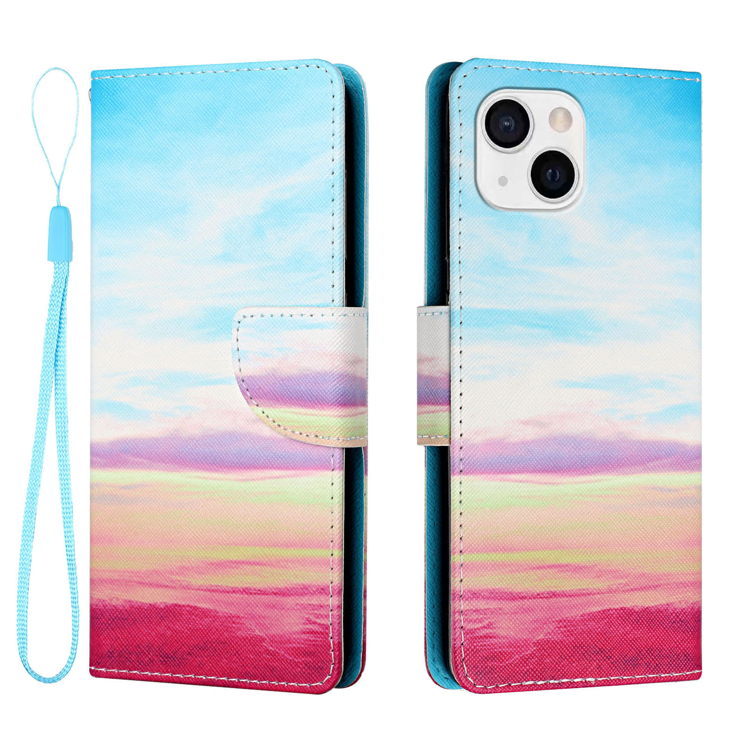 

Pattern Printing Cross Texture Magnetic Clasp Leather Phone Stand Case Wallet Cover for iPhone 13 mini 5.4 inch - Rainbow, iPhone 13 mini