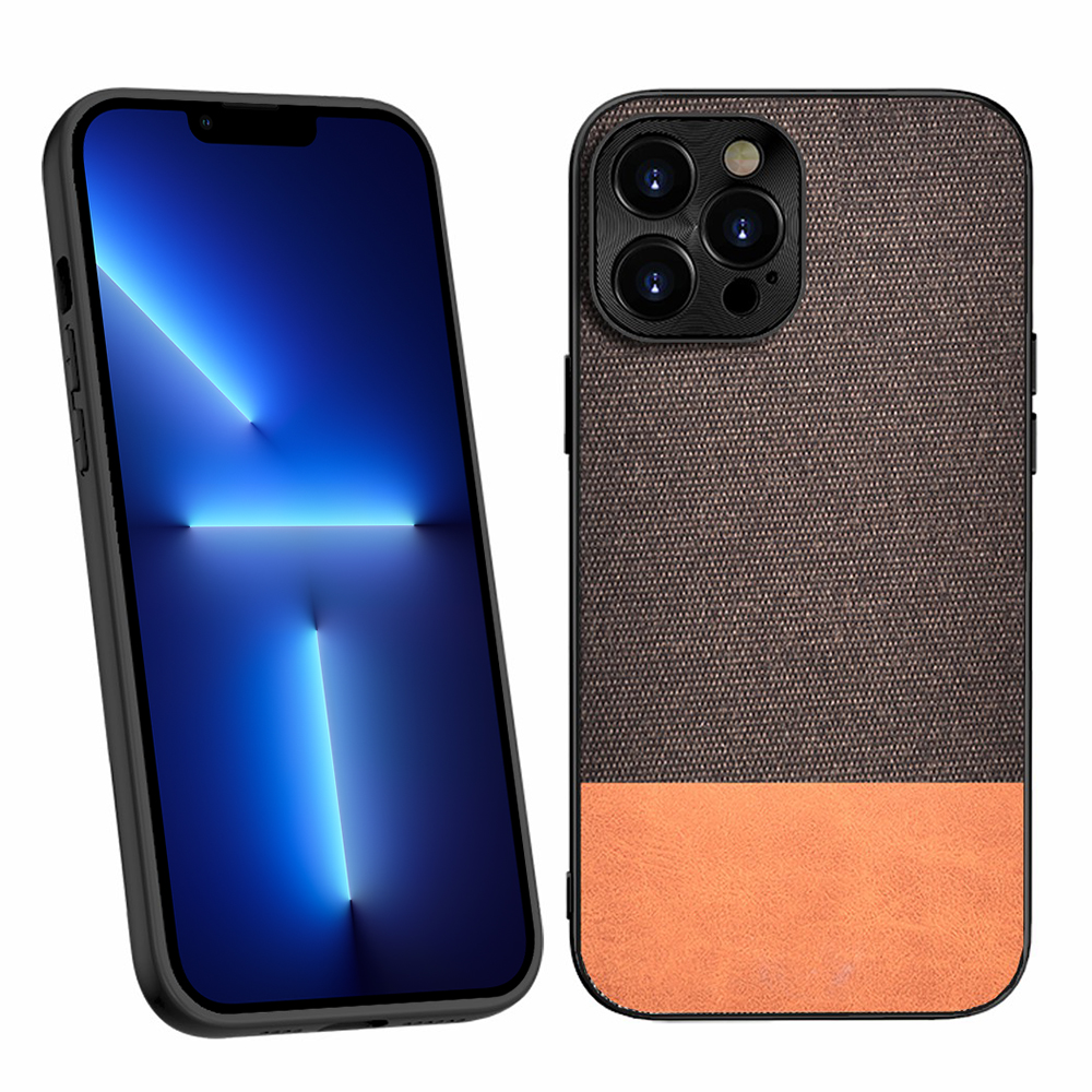 

Splicing Cloth Lightweight Sweat-Resistant Anti-Drop TPU+PC Hybrid Protective Phone Case Cover for iPhone 13 Pro Max 6.7 inch - Brown, iPhone 13 Pro Max