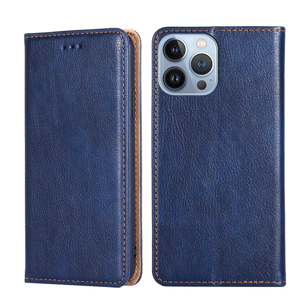 

PU Leather Wallet Case Stand Magnetic Closure Shockproof Flip Folio Cover for iPhone 13 Pro Max 6.7 inch - Blue, iPhone 13 Pro Max