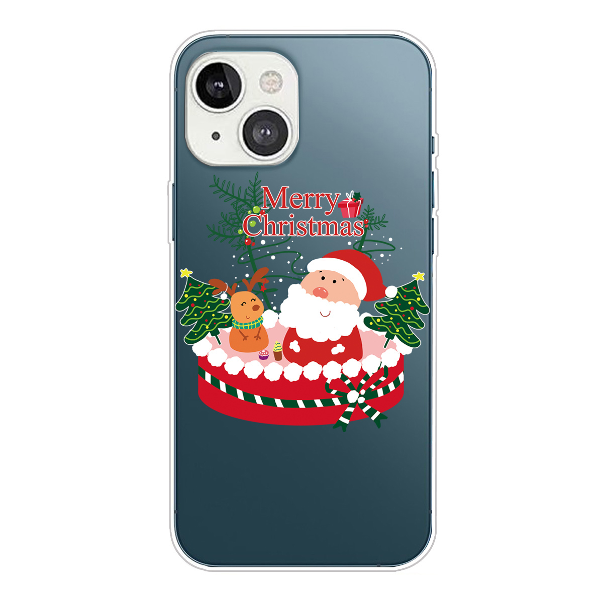 

Christmas Series Pattern Printing IMD TPU Cell Phone Back Cover Shell for iPhone 13 mini 5.4 inch - Santa and Deer, iPhone 13 mini