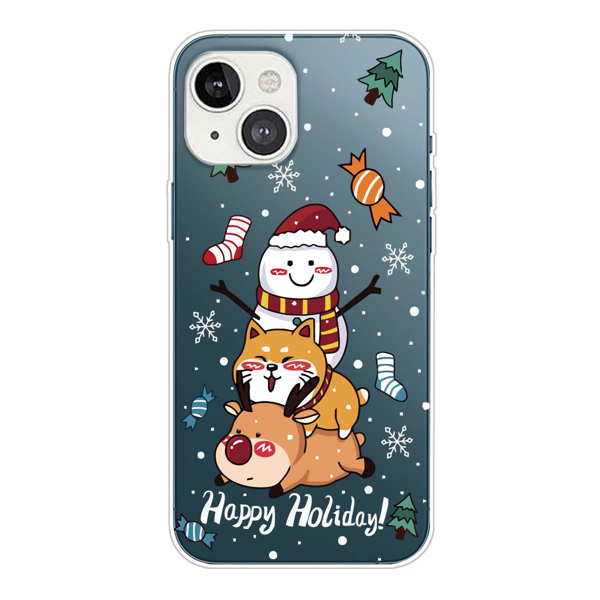 

Christmas Series Pattern Printing IMD Smooth Flexible Protective TPU Case for iPhone 13 mini 5.4 inch - Shiba Inu Snowman Deer, iPhone 13 mini