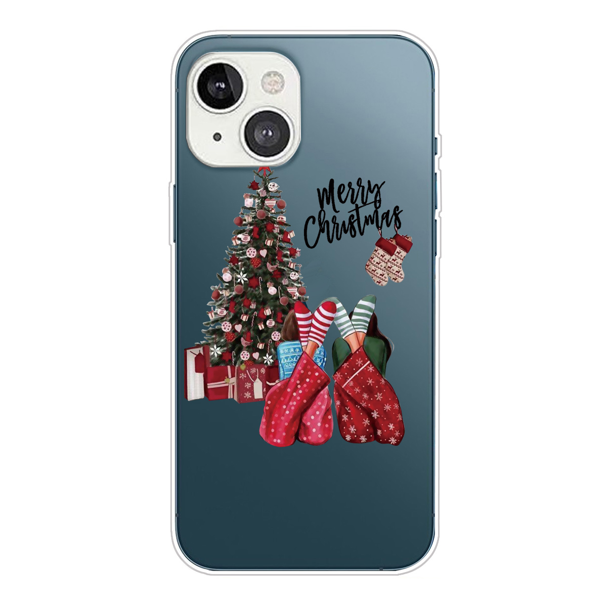 

Christmas Series Pattern Printing Soft TPU IMD Clear Case Slim Fit Protective Cover for iPhone 13 6.1 inch - Christmas Pajamas, iPhone 13
