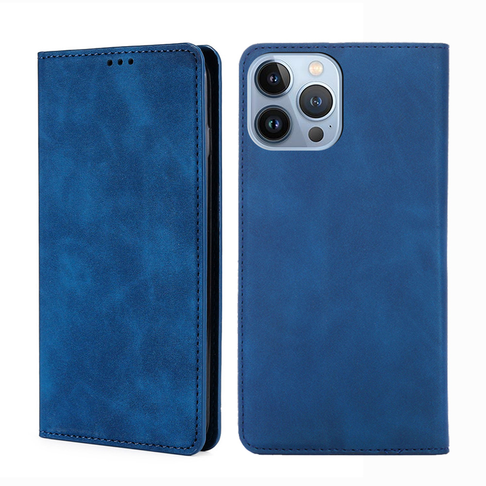 

Skin-touch Feeling Auto-absorbed Leather Phone Stand Case Cover with Card Slots for iPhone 13 Pro 6.1 inch - Blue, iPhone 13 Pro