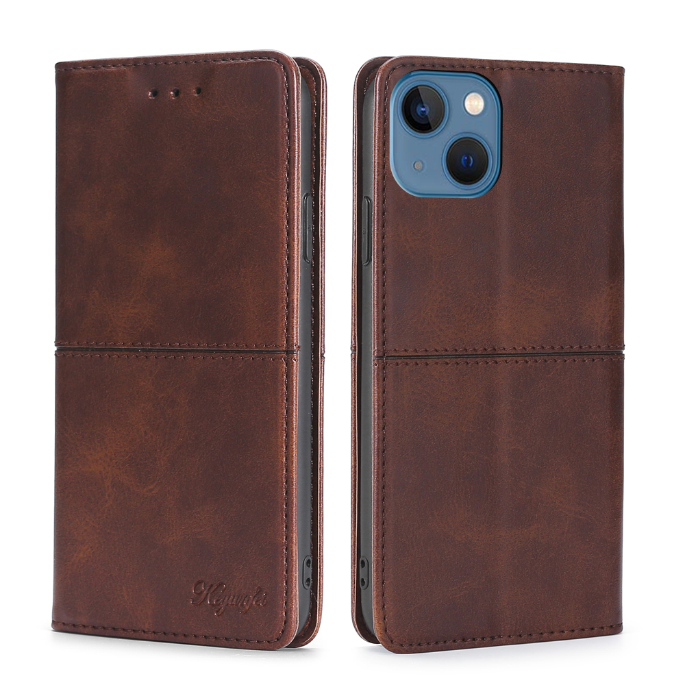 

Auto-absorbed PU Leather Phone Cover Shockproof Card Holders Design Phone Case for iPhone 13 6.1 inch - Dark Brown, iPhone 13