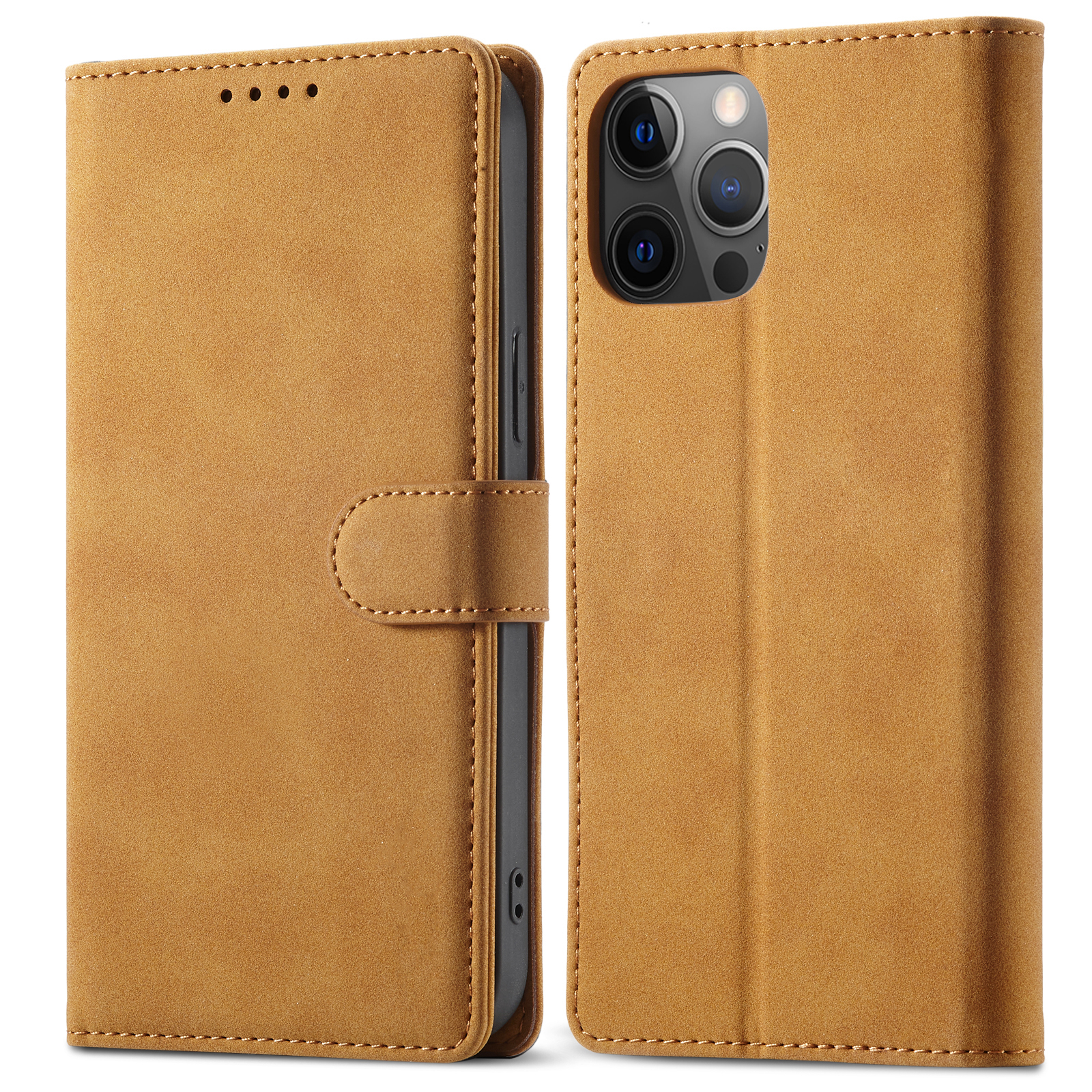 

Anti-theft Swiping Design Matte Leather Case Wallet Stand Phone Protector Cover for iPhone 13 Pro Max 6.7 inch - Light Brown, iPhone 13 Pro Max