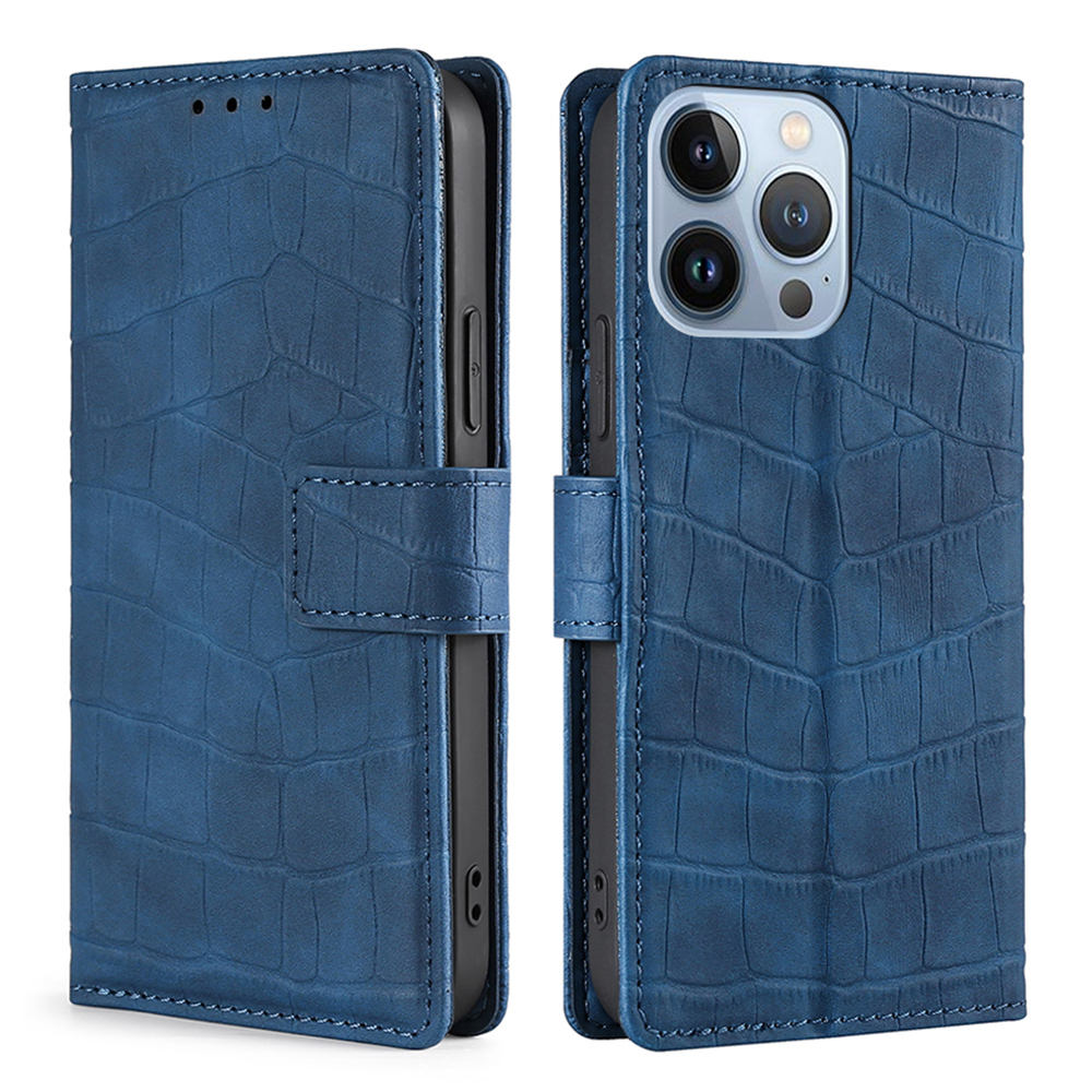 

Crocodile Texture Skin-touch Leather Case Phone Wallet Stand Protective Cover for iPhone 13 Pro 6.1 inch - Blue, iPhone 13 Pro