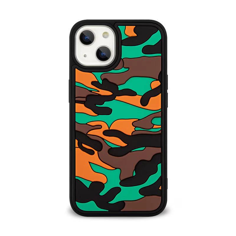 

Rugged Surface Camouflage Cloud Pattern TPU + Silicone Hybrid Case Phone Cover for iPhone 13 6.1 inch - Camouflage Orange, iPhone 13