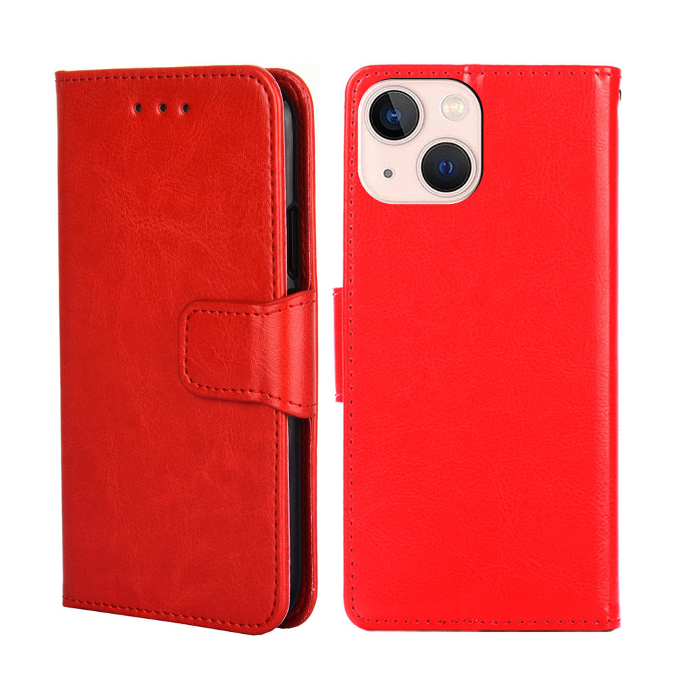 

Drop-proof PU Leather Wallet Stand Case Phone Cover Shell for iPhone 13 mini 5.4 inch - Red, iPhone 13 mini