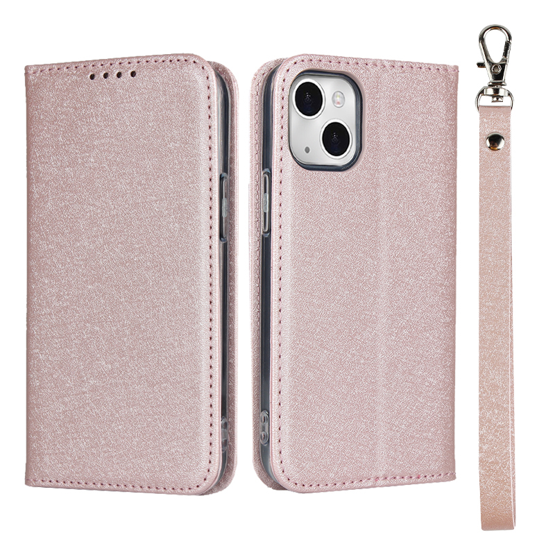 

Full Coverage Silk Texture Leather Flip Phone Cover Wallet Phone Case for iPhone 13 mini 5.4 inch - Rose Gold