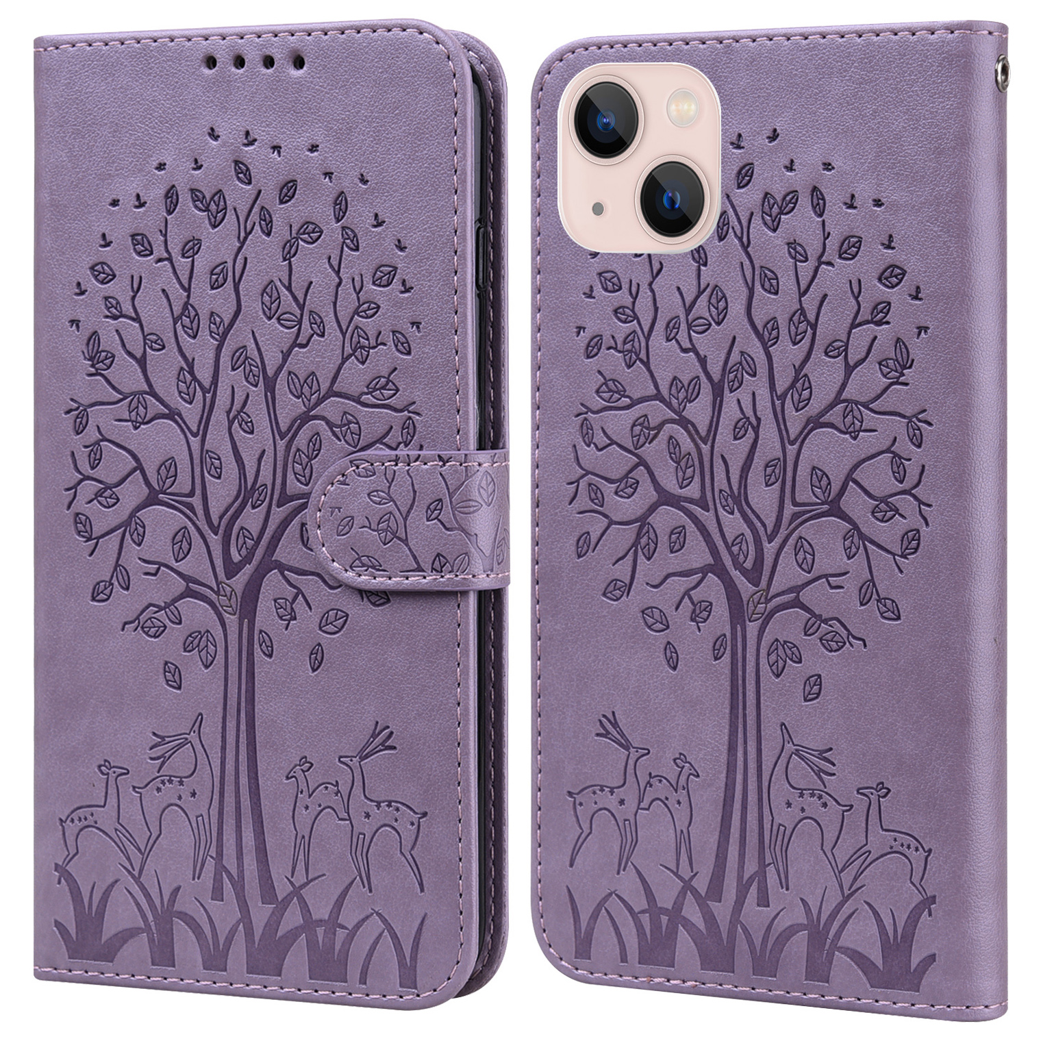

Imprinted Tree Deer Stylish Pattern Anti-Drop Leather Wallet Stand Case Phone Cover Case for iPhone 13 mini 5.4 inch - Purple, Apple iPhone 12 Pro Max 6.7 inch