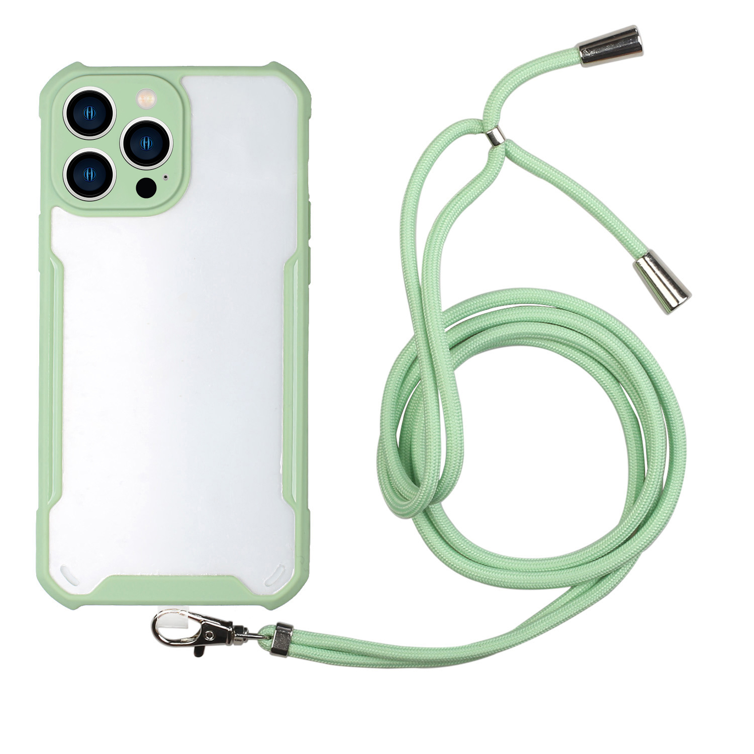 

Акриловая Задняя Панель + Гибридная Чехла Телефона Тпу Рамы с Lanyard Для Iphone 13 Pro 6,1 Дюйма - Зеленый, iPhone 13 Pro