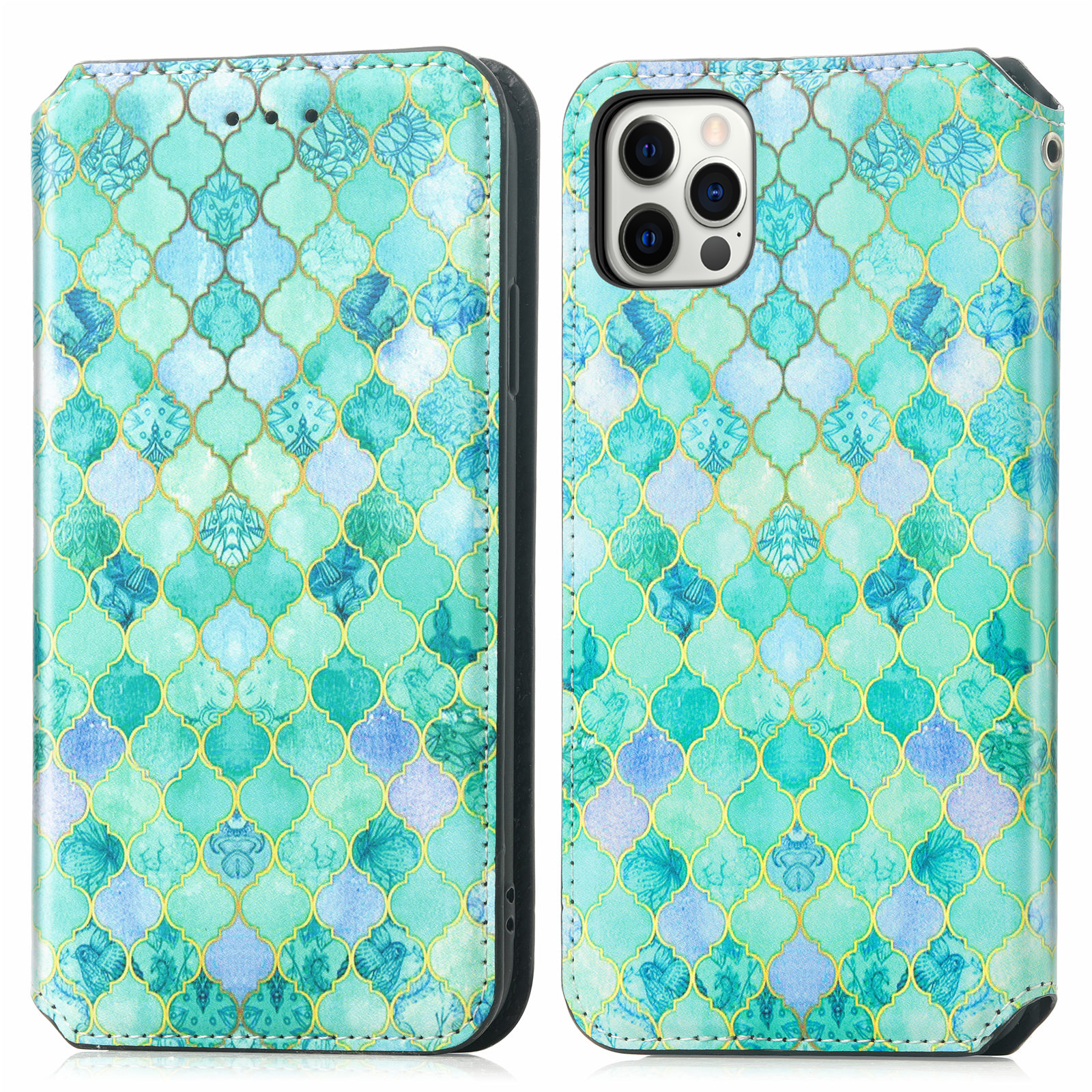 

CASENEO 001 Series Colorful Pattern Printing Anti-Shock Auto-absorbed Scratch-resistant Wallet Leather Phone Case with Stand for iPhone 11 Pro Max 6.5 inch - Emerald, iPhone 11 Pro Max 6.5 inch