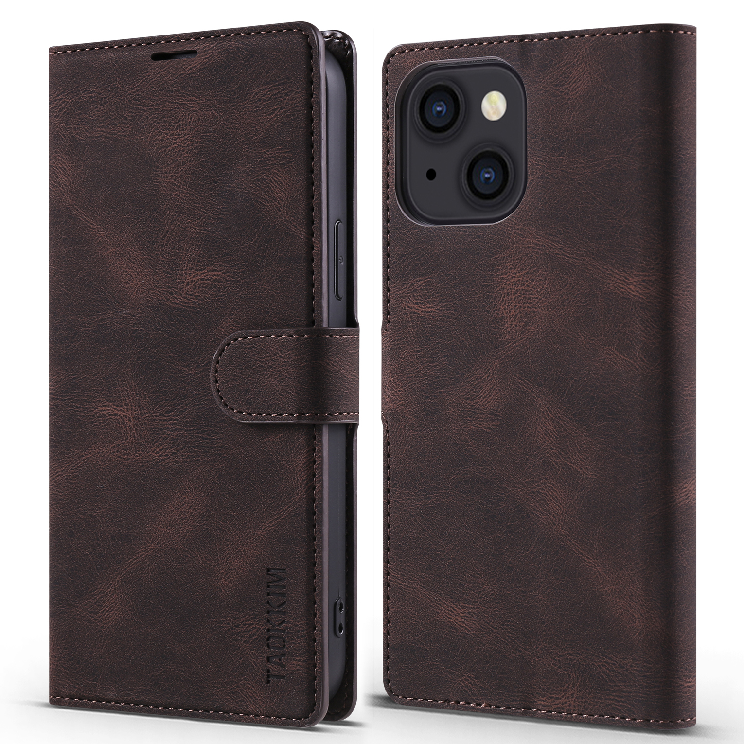 

TAOKKIM Quality Flip Phone Case Leather Wallet Phone Cover for iPhone 13 mini 5.4 inch - Brown, iPhone 13 mini