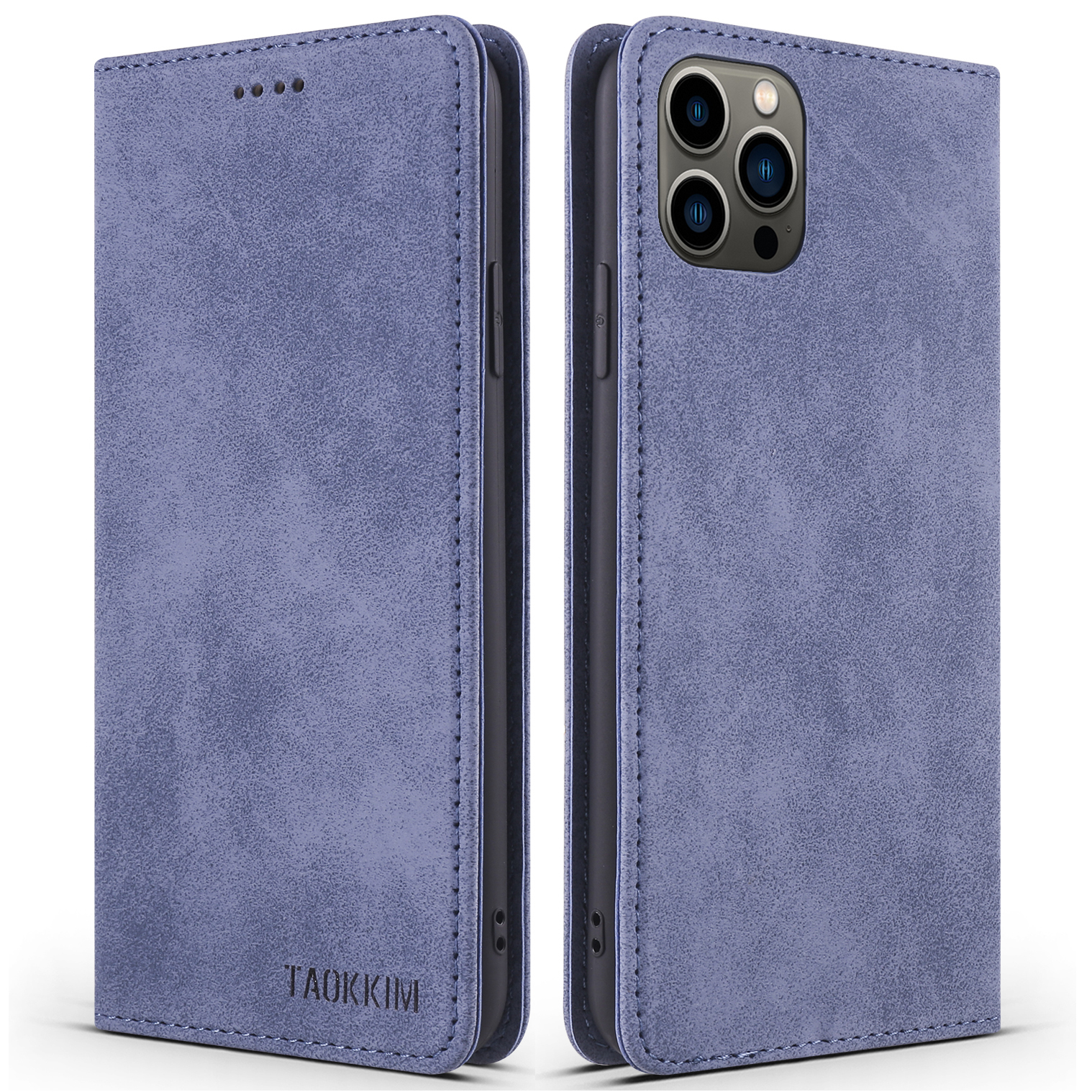 

TAOKKIM Magnetic Auto-absorbed Vintage Style Flip Phone Cover Case Leather Phone Shell with Card Slots for iPhone 13 Pro 6.1 inch - Blue, iPhone 13 Pro