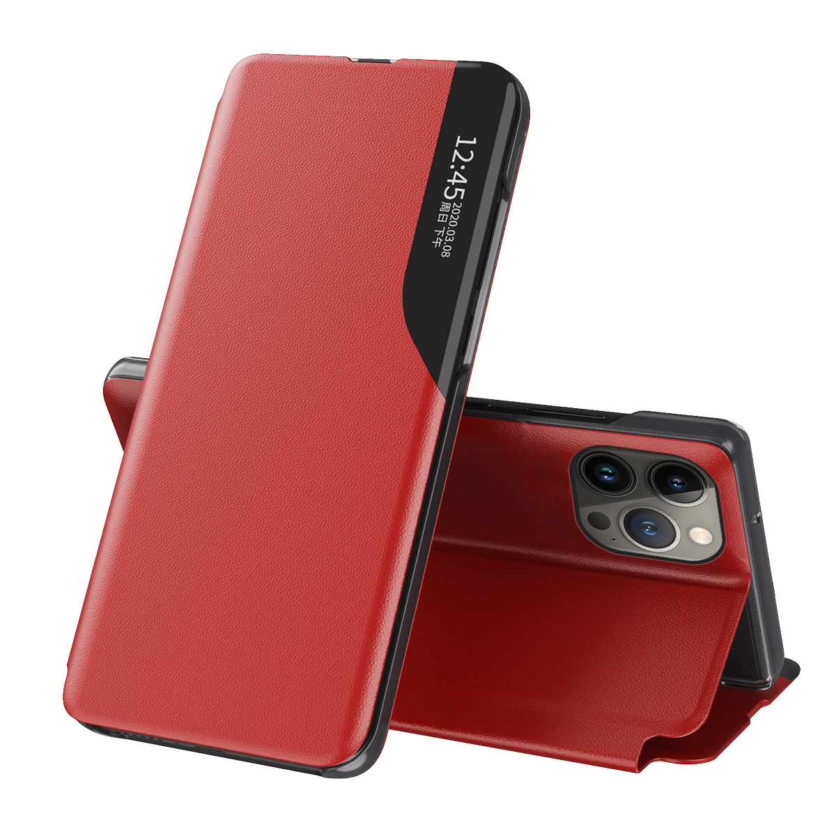 

PU Leather Stand Cell Phone Case Protective Cover for iPhone 13 Pro Max 6.7 inch - Red, iPhone 13 Pro Max