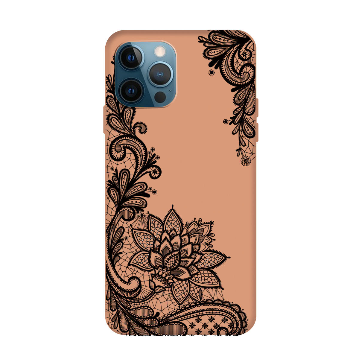 

Phone Case Lace Rose Flower Pattern Matte TPU Phone Back Cover for iPhone 13 Pro Max 6.7 inch - Brown, iPhone 13 Pro Max