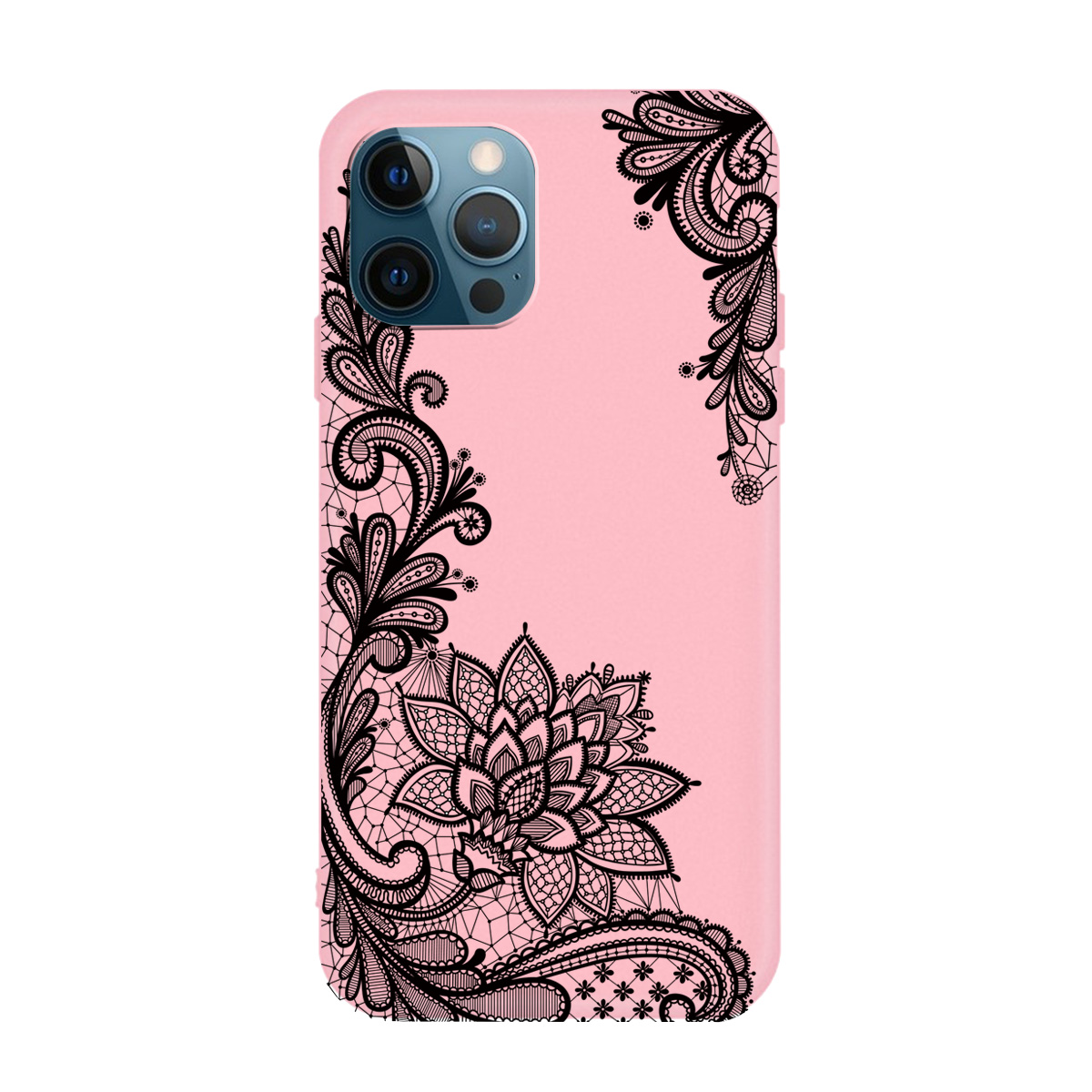 

Phone Case Lace Rose Flower Pattern Matte TPU Phone Back Cover for iPhone 13 Pro Max 6.7 inch - Pink, iPhone 13 Pro Max