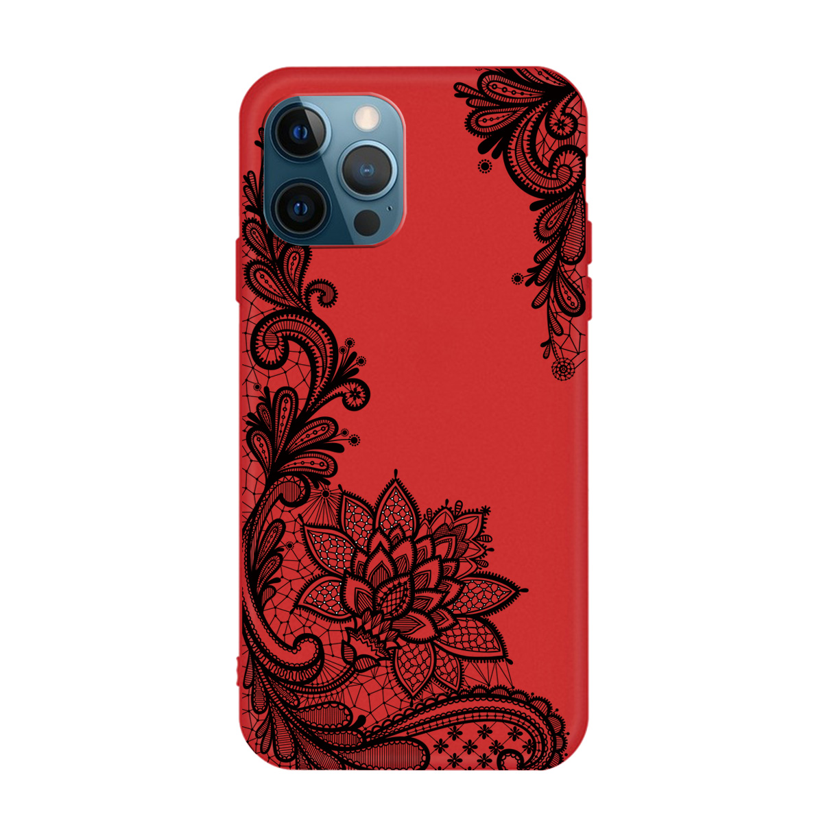 

Phone Case Lace Rose Flower Pattern Matte TPU Phone Back Cover for iPhone 13 Pro Max 6.7 inch - Red, iPhone 13 Pro Max