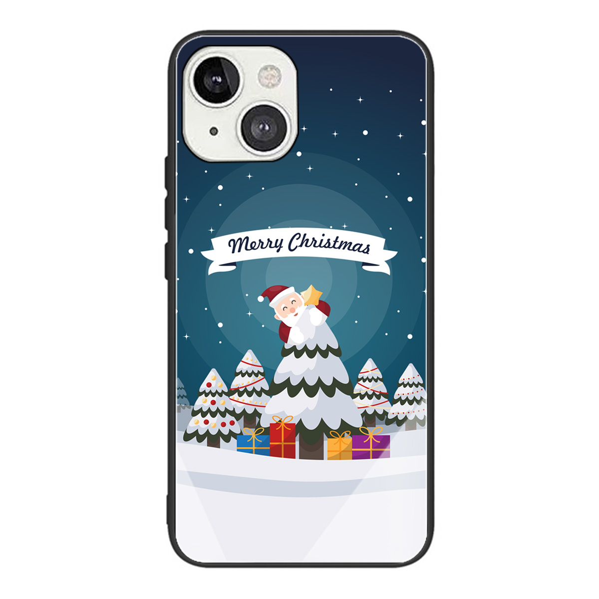 

Christmas Style Pattern Printing Anti-scratch Tempered Glass + TPU Phone Cover Case for iPhone 13 6.1 inch - Christmas Tree and Gift, iPhone 13
