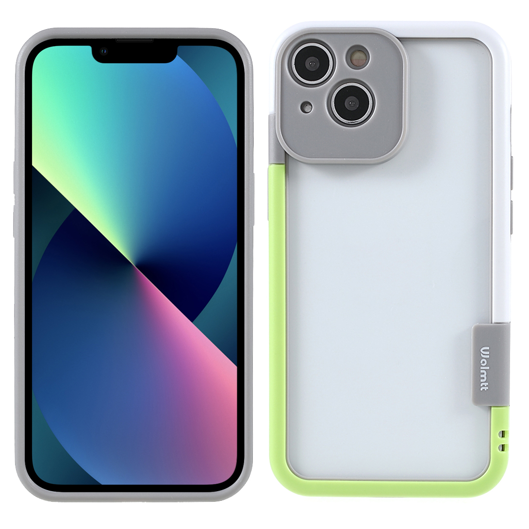 

MOLMTT Precise Cut-out Plastic Panel Soft TPU Frame Phone Cover Case Shell for iPhone 13 mini 5.4 inch - White/Green, iPhone 13 mini