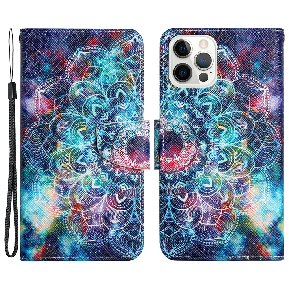 

Печать с Образцом на Фолио -кошельке Стенд Кожаный Телефон Корпус Для Iphone 13 Pro Max 6,7 Дюйма - Цветок Мандалы, iPhone 13 Pro Max