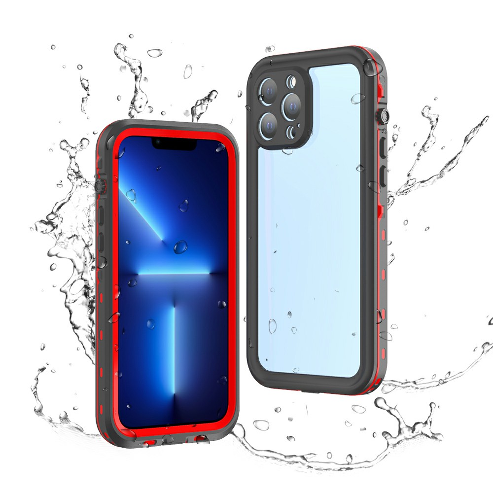 

REDPEPPER Dot+ Series Anti-Snow IP68 Waterproof IP6X Dustproof Transparent Back Hybrid Phone Case for iPhone 13 Pro Max 6.7 inch - Red, iPhone 13 Pro Max