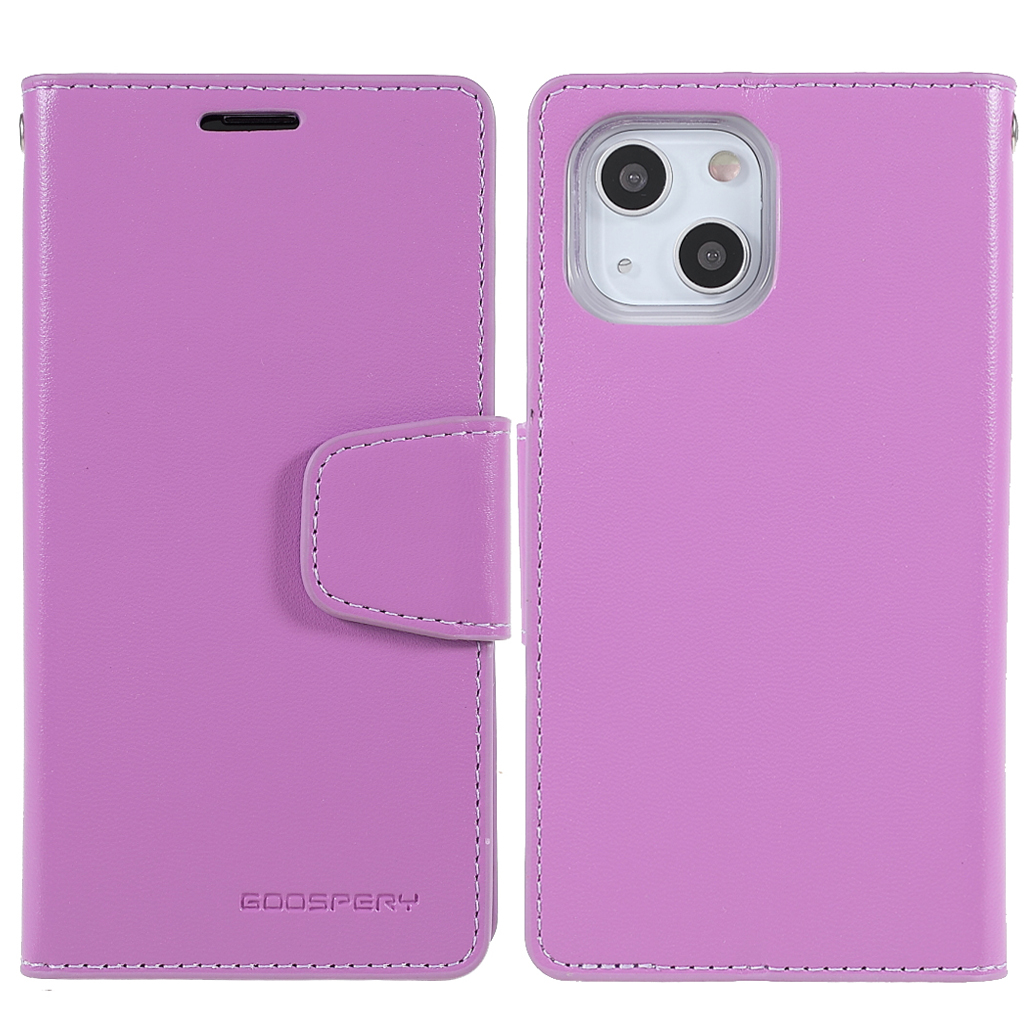 

MERCURY GOOSPERY Sonata Diary PU Leather Wallet Stand Design Phone Case Protector for iPhone 13 mini 5.4 inch - Purple, iPhone 13 mini