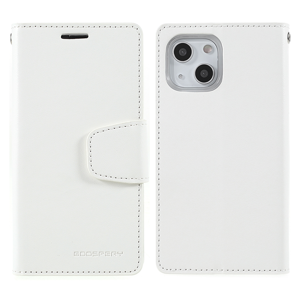 

MERCURY GOOSPERY Sonata Diary Full Protection Wallet Stand Leather Phone Case Protective Cover for iPhone 13 6.1 inch - White, iPhone 13