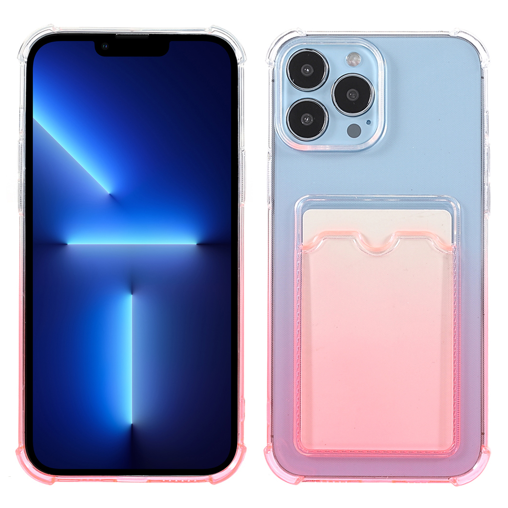 

Drop-proof Gradient Color TPU Phone Back Case Cover with Card Slot for iPhone 13 Pro 6.1 inch - Rose, iPhone 13 Pro