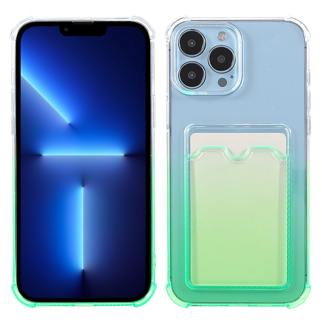 

Drop-proof Gradient Color TPU Phone Back Case Cover with Card Slot for iPhone 13 Pro 6.1 inch - Green, iPhone 13 Pro