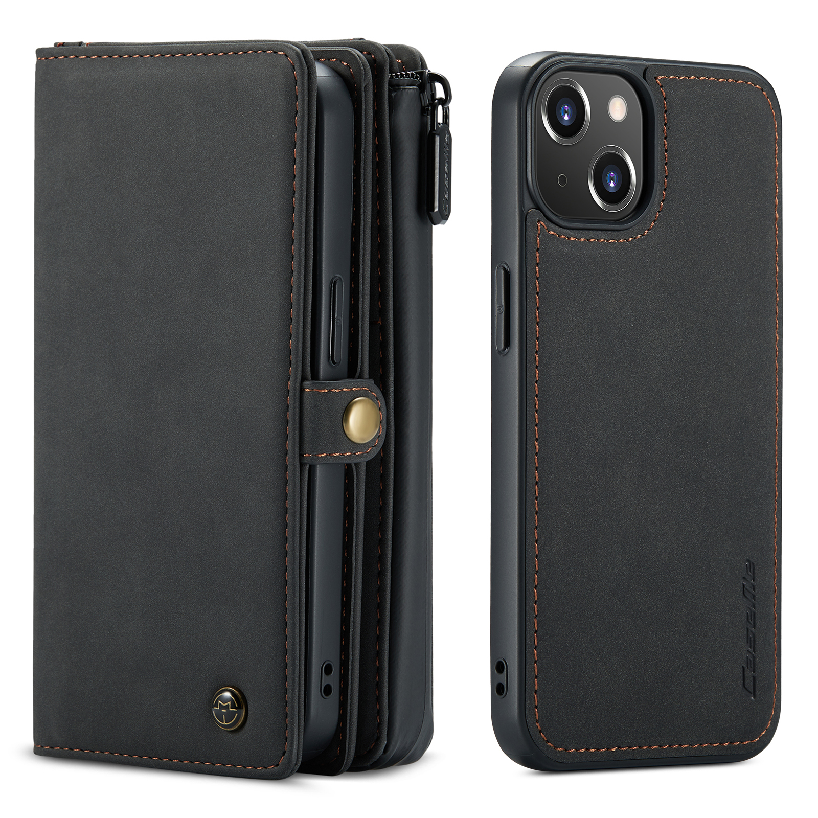 

CASEME 018 Series Matte Surface Multi-Slot Design Leather Wallet Stand 2-in-1 Detachable Mobile Phone Cover Case for iPhone 13 mini 5.4 inch - Black, iPhone 13 mini
