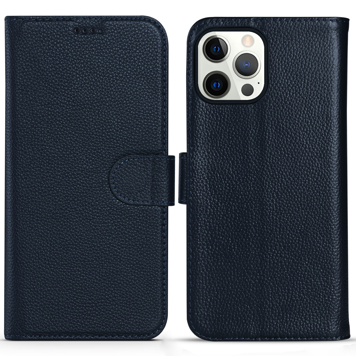 

Litchi Texture Stand Genuine Leather Wallet Magnetic Flip Cover for iPhone 13 Pro Max 6.1 inch - Blue, iPhone 13 Pro Max
