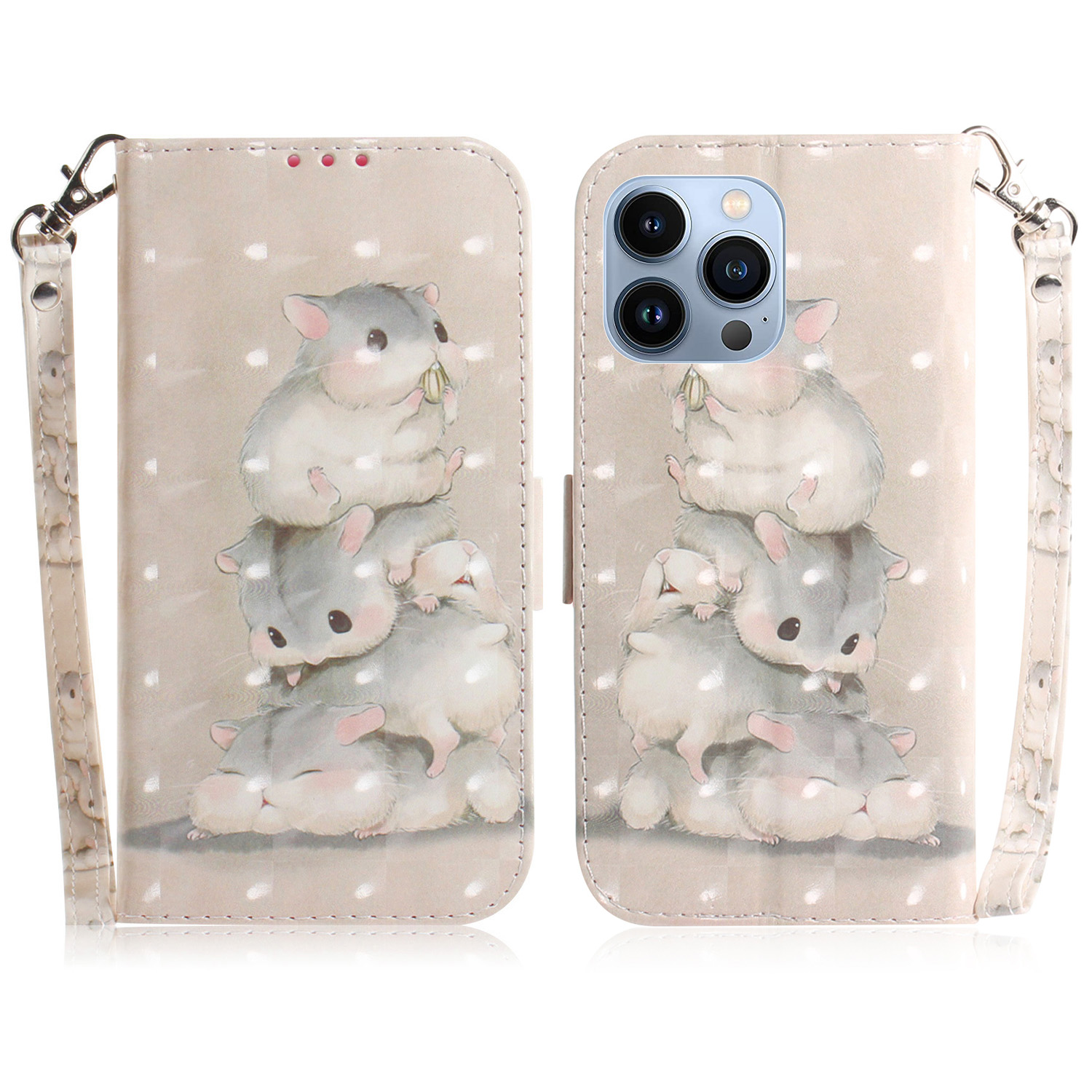 

Magnetic Clasp Pattern Printing Wallet Stand Leather Phone Case with Light Spot Decor for iPhone 13 Pro Max 6.7 inch - Hamster, iPhone 13 Pro Max