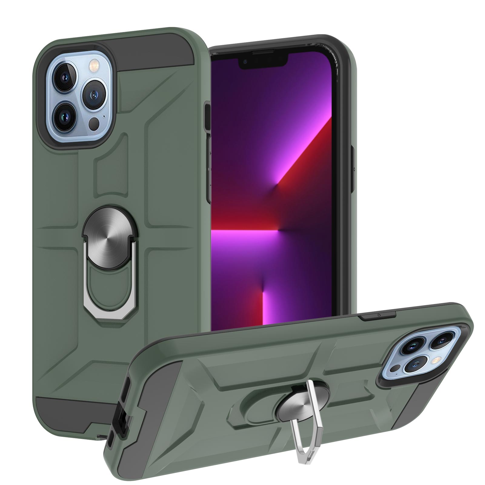 

Detachable PC + TPU Hybrid Case with Rotatable Finger Ring Kickstand for iPhone 13 Pro Max 6.7 inch - Green, iPhone 13 Pro Max