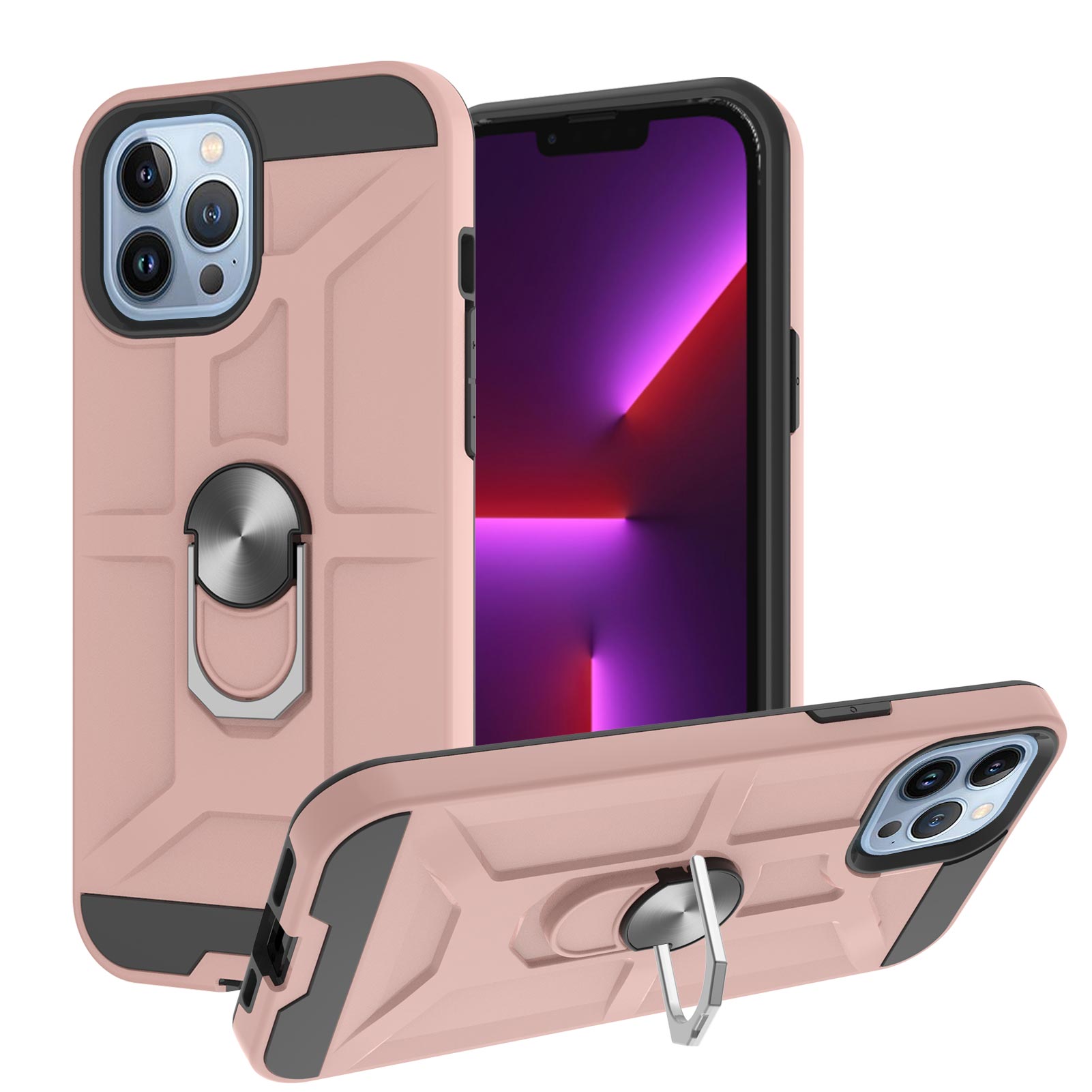 

Detachable PC + TPU Hybrid Case with Rotatable Finger Ring Kickstand for iPhone 13 Pro Max 6.7 inch - Rose Gold, iPhone 13 Pro Max