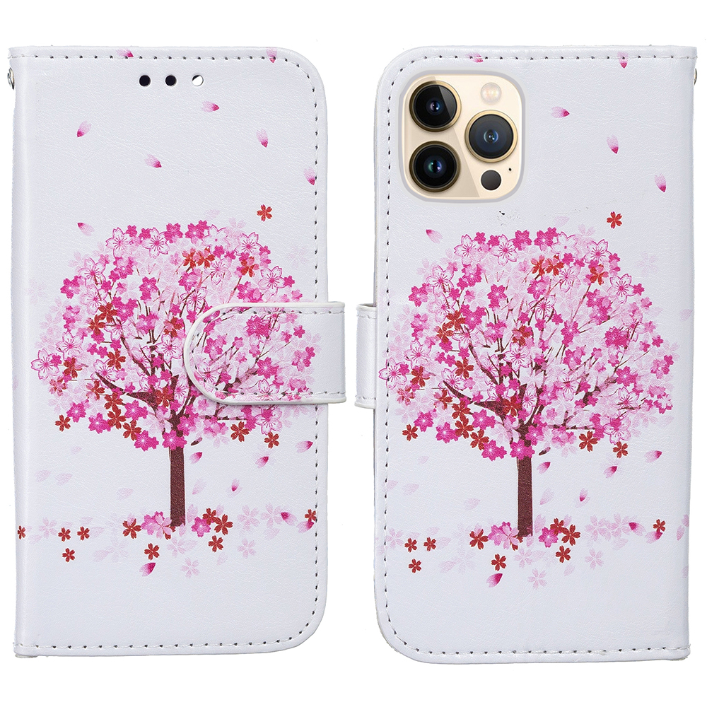 

Узорная Печать Кошелька Кейс Премиум PU Кожаная Магнитная Подставка Folio Flip Protective Для Iphone 13 Pro Max 6,7 Дюйма - Розовое Дерево, iPhone 13 Pro Max