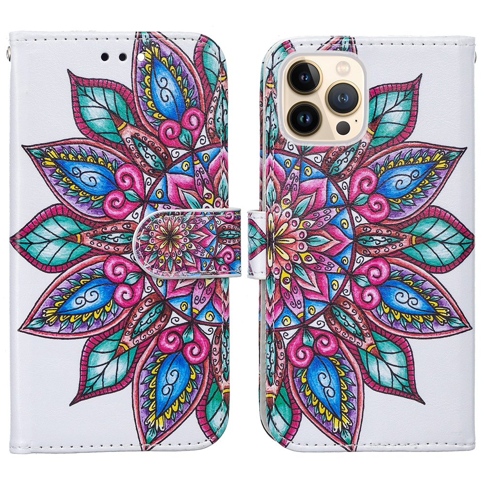 

Узорная Печать Кошелька Кейс Премиум PU Кожаная Магнитная Подставка Folio Flip Protective Для Iphone 13 Pro Max 6,7 Дюйма - Цветок, iPhone 13 Pro Max