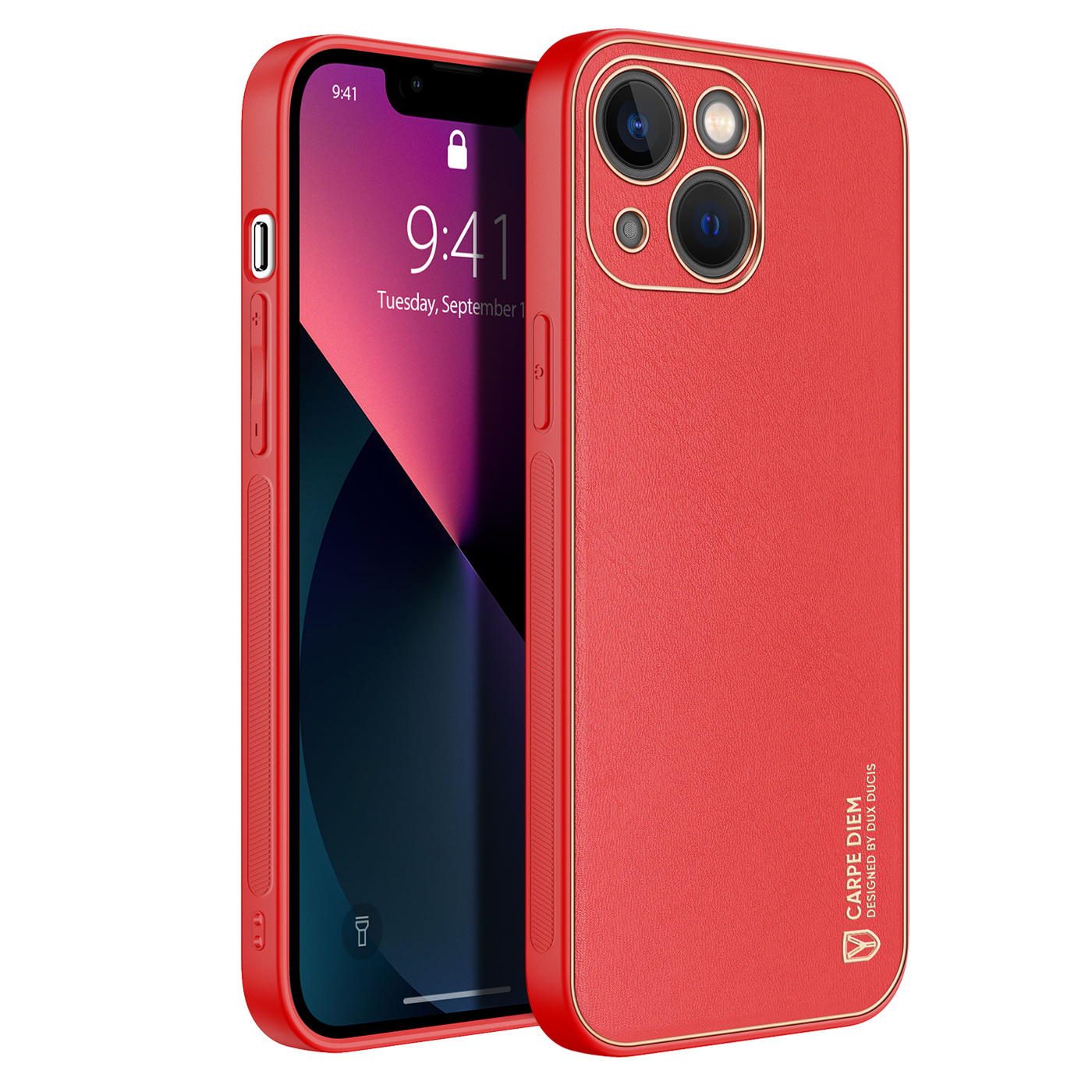 

DUX DUCIS YOLO Series Anti-fall Electroplating PU Leather Coated Phone Cover Shell for iPhone 13 6.1 inch - Red, iPhone 13