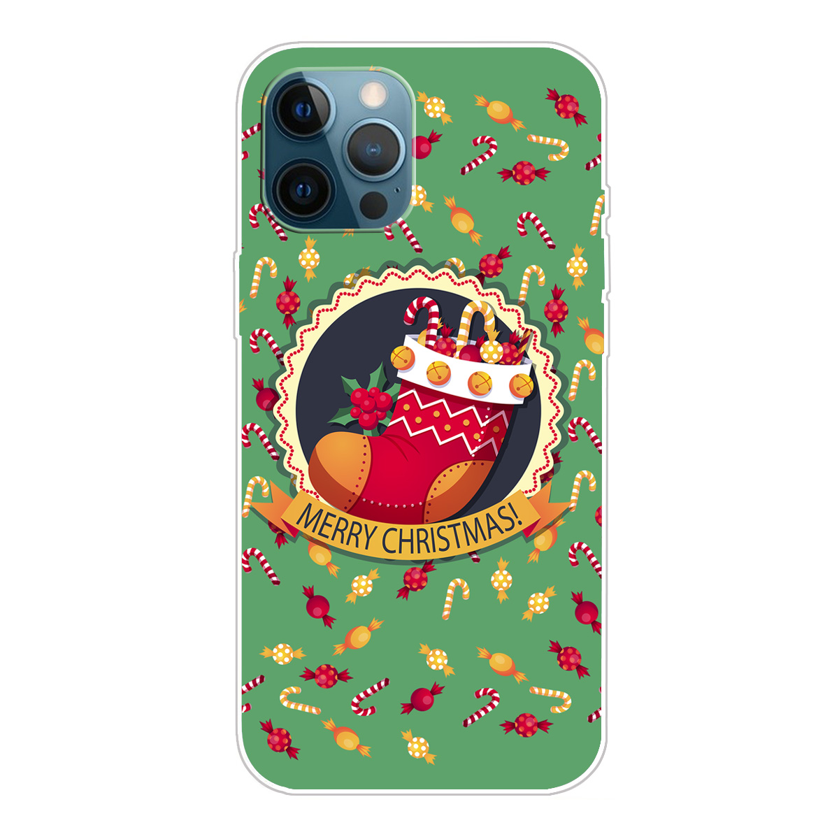 

Merry Christmas Pattern Printing IMD Soft TPU Slim Drop Proof Protection Cover for iPhone 13 Pro 6.1 inch - Christmas Stocking, iPhone 13 Pro