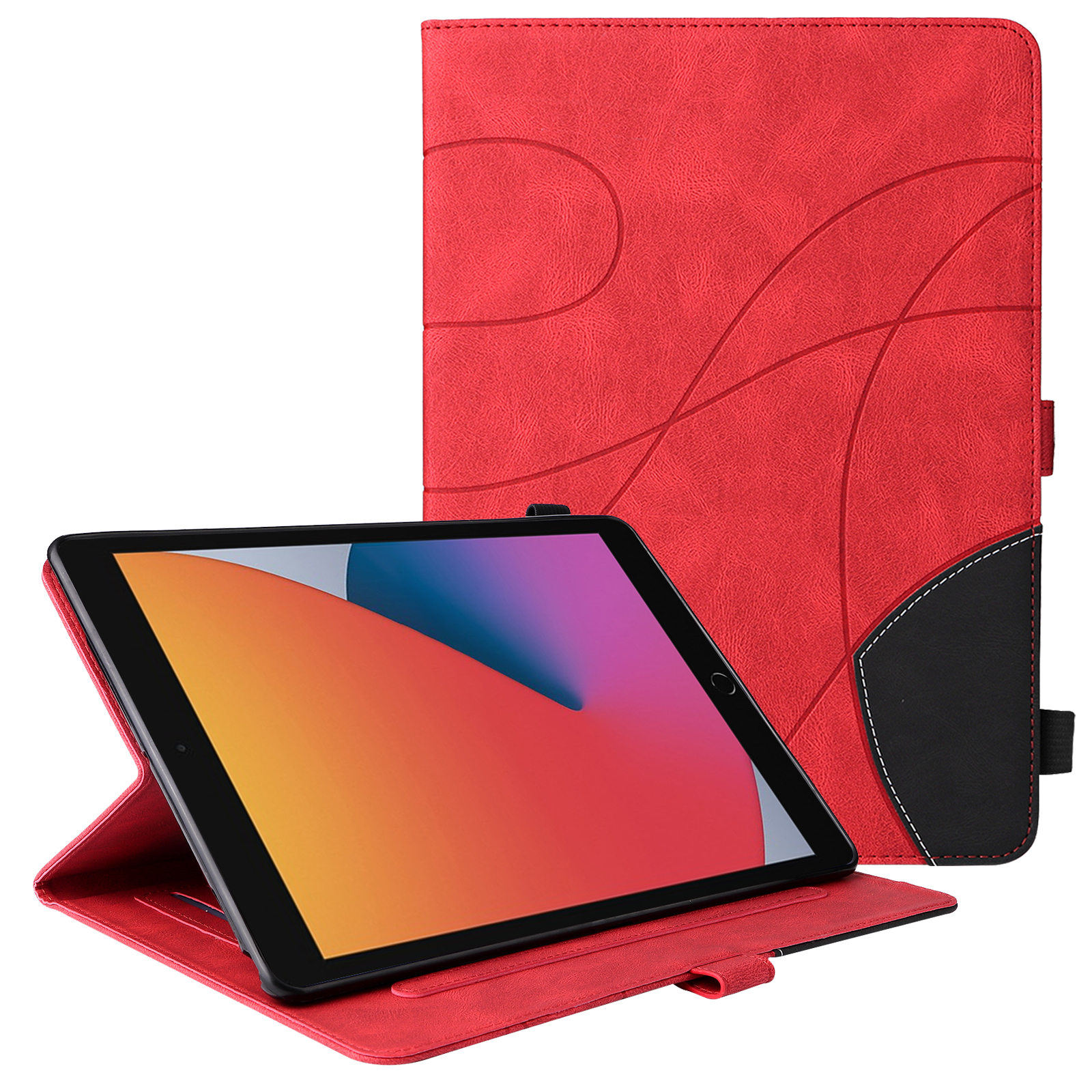 

KT Tablet Series-1 Dual-Color Splicing Skin Touch Cards Slots Design Well-Protected Magnetic Closure Anti-Drop Tablet Case with Stand for iPad Air (2013)/Air 2/9.7-inch (2017)/(2018) - Red, iPad Air 2
