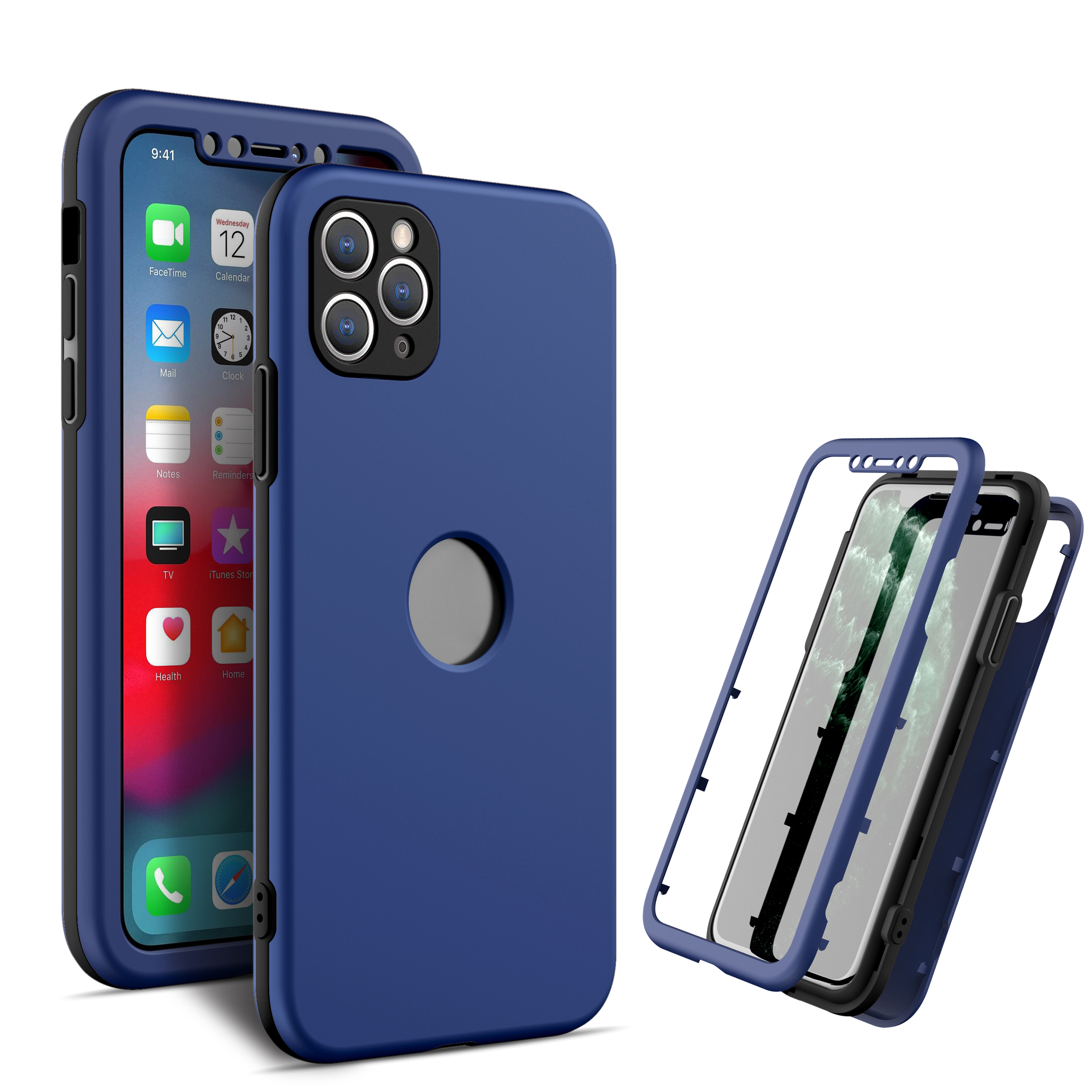 

Four Corner Airbag Design Scratch-Resistant Detachable Hard PC + Soft TPU Phone Case Shell for iPhone 13 Pro Max 6.7 inch - Black/Sapphire, iPhone 13 Pro Max