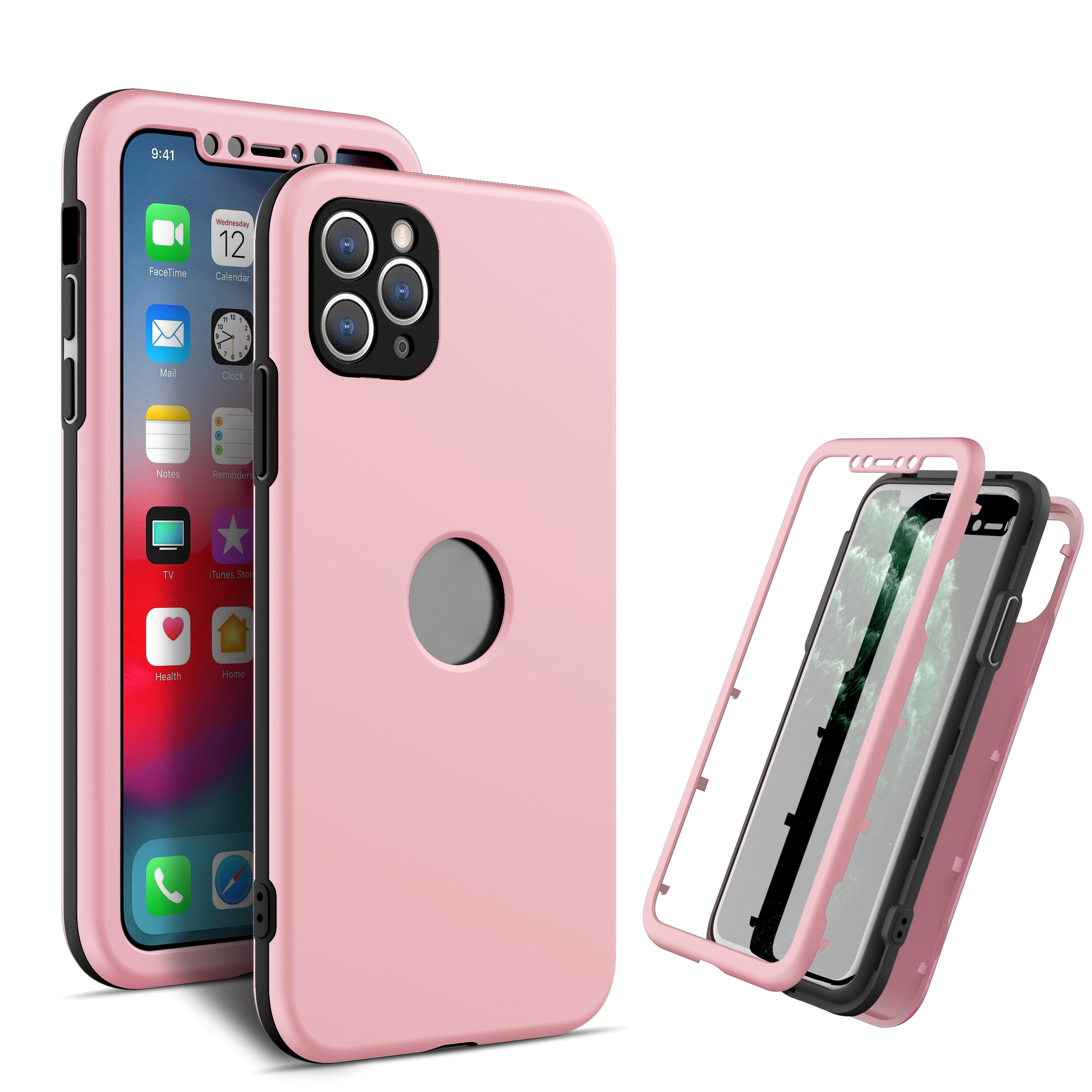 

Anti-Shock Durable Well-Protected 3-in-1 Detachable Hard PC + Soft TPU Phone Case for iPhone 12 Pro 6.1 inch - Black/Pink, iPhone 12 Pro