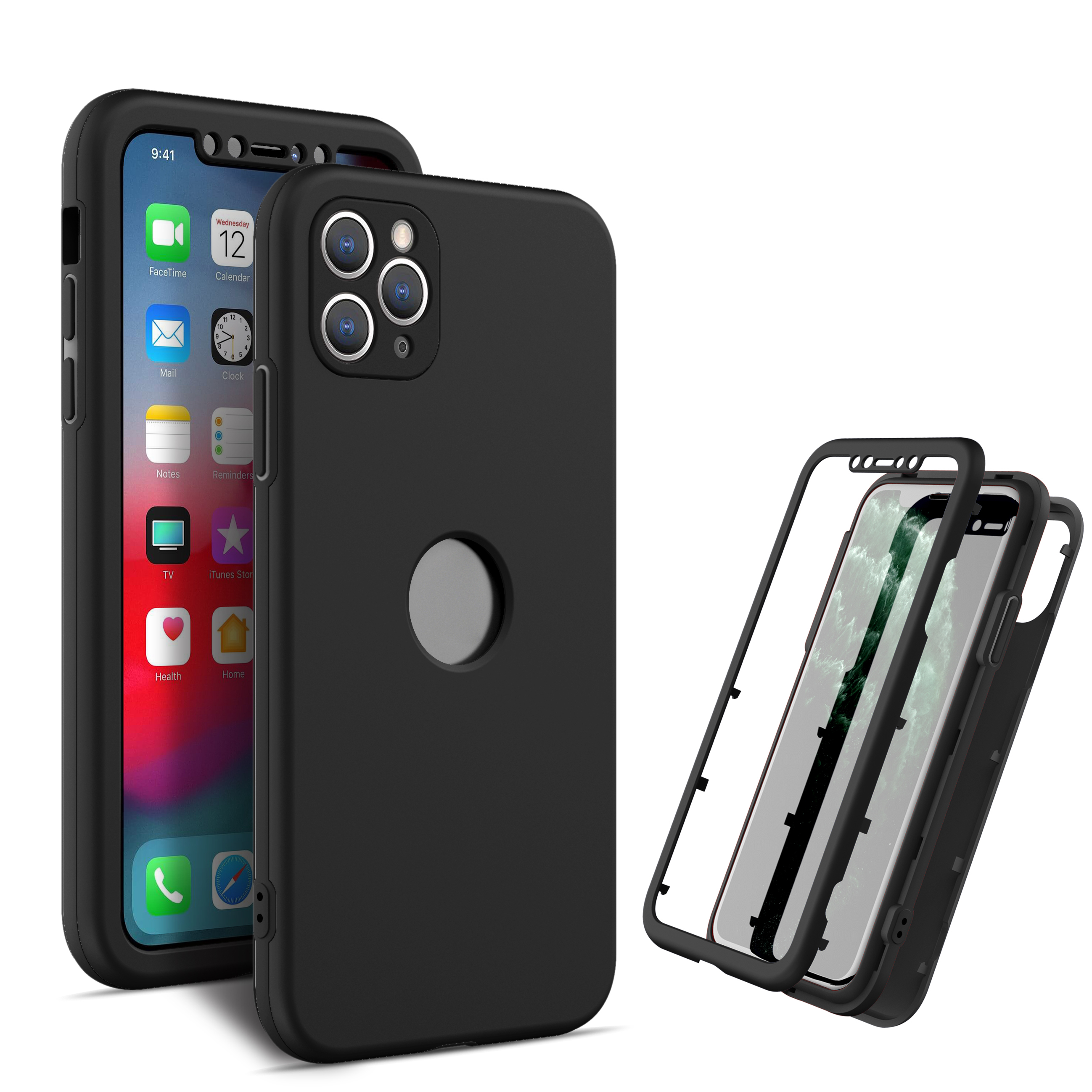 

Anti-Shock Durable Well-Protected 3-in-1 Detachable Hard PC + Soft TPU Phone Case for iPhone 12 Pro 6.1 inch - Black, iPhone 12 Pro