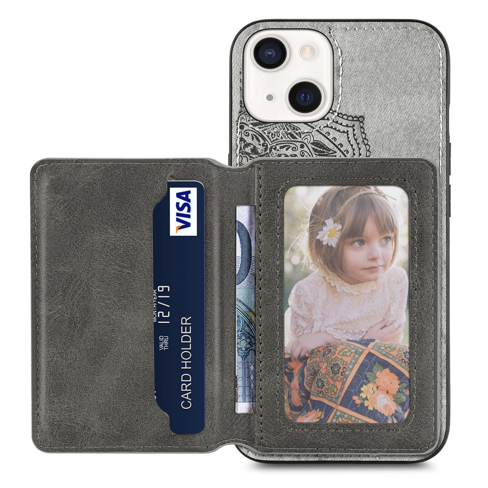 

Кошелек Кик -стрижкой Дизайн Мандалы Цветочный Рисунок PU - Серый, iPhone 13 mini